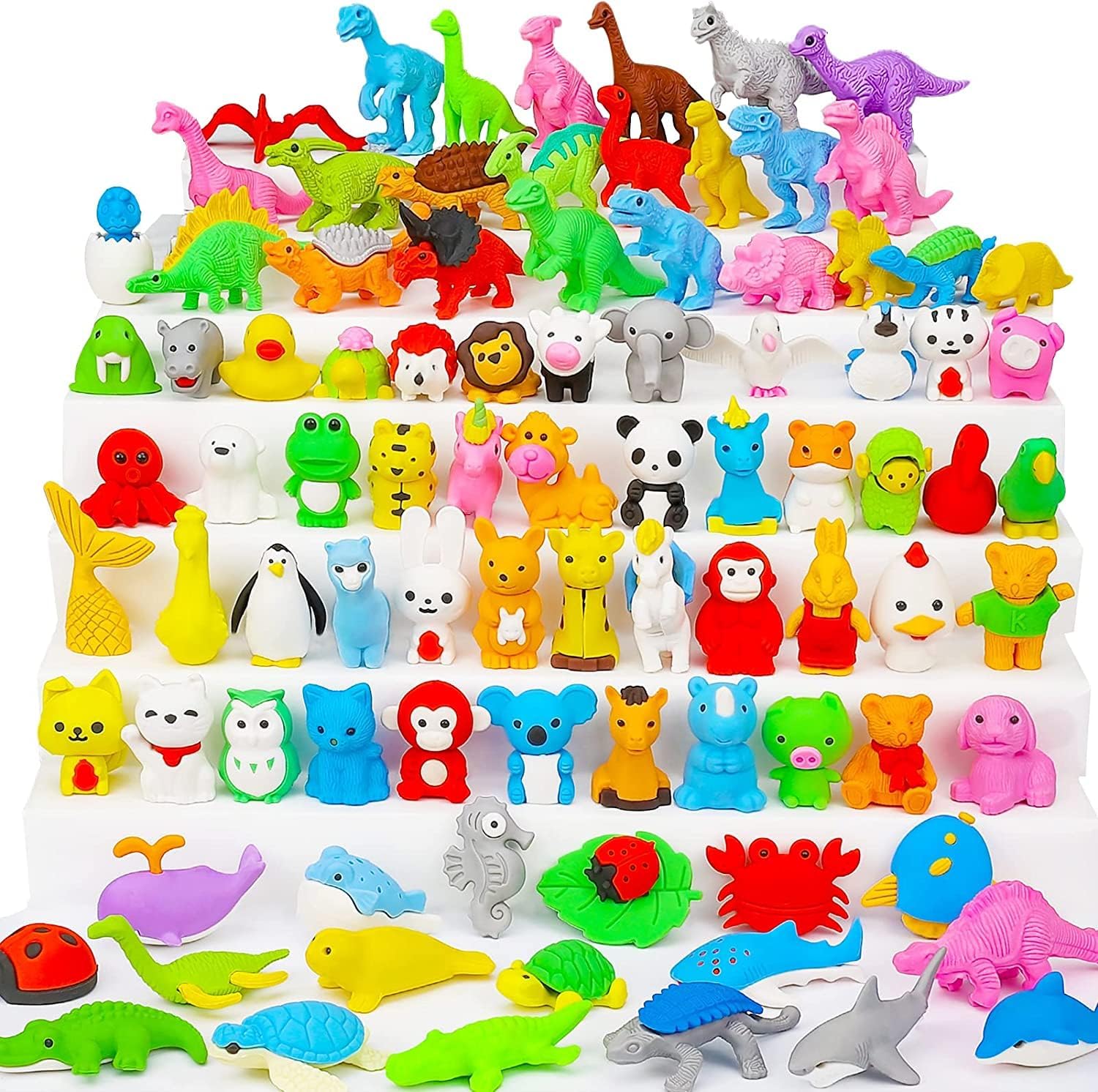 URSKYTOUS 90Pcs Animal Erasers Desk Pets for Kids Puzzle