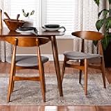 Baxton Studio Flora Dining Chair Light Grey Fabric and Oak Medium Brown Finishing Wood Dining Chair