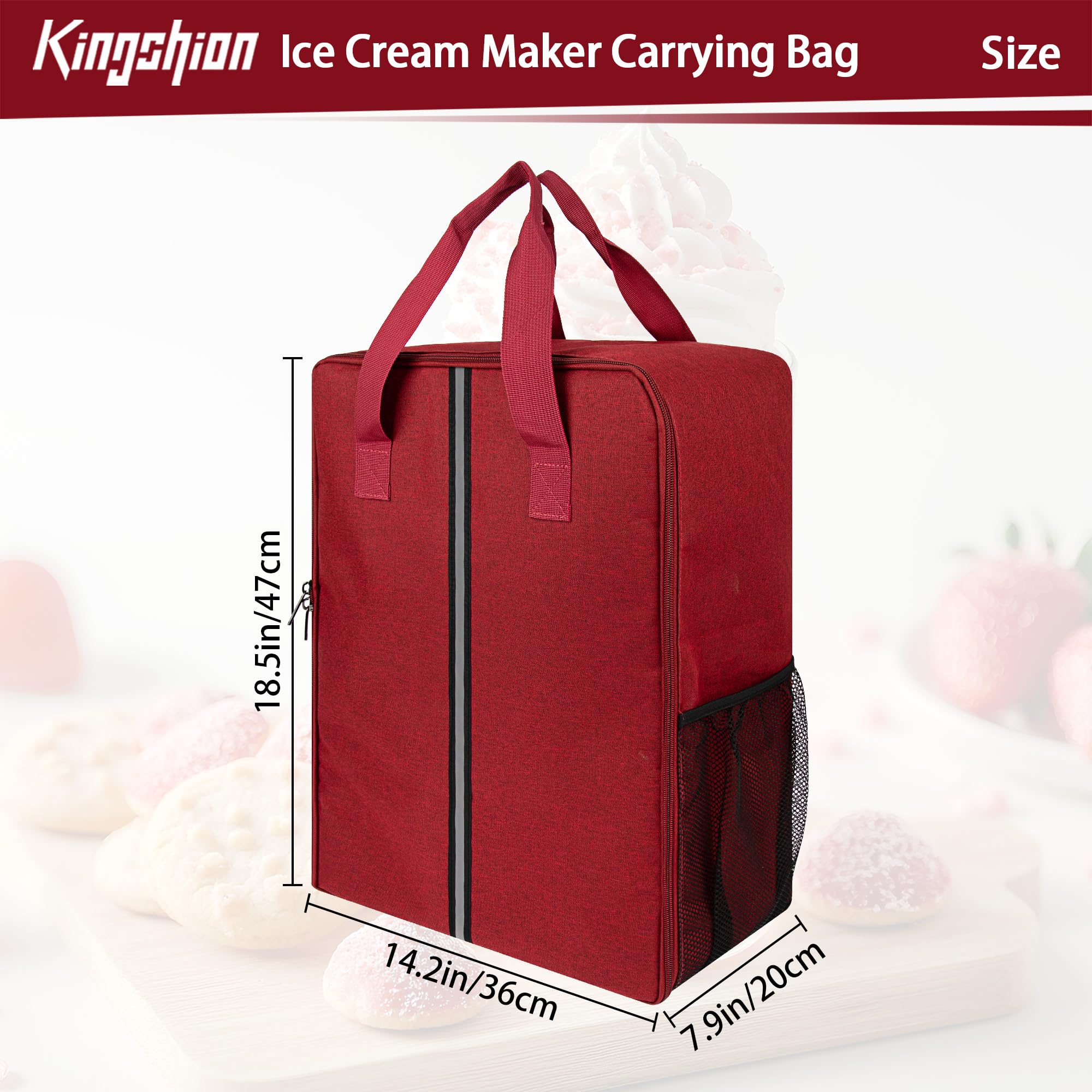 Kingshion Ice Cream Maker Carrying Bag with Handle, Waterproof Dustproof Storage Bag Compatible with Ninja Creami NC500/NC300/NC200/NC100/NC299AMZ Series/Deluxe/Breeze Ice Cream Makers - Dark Red