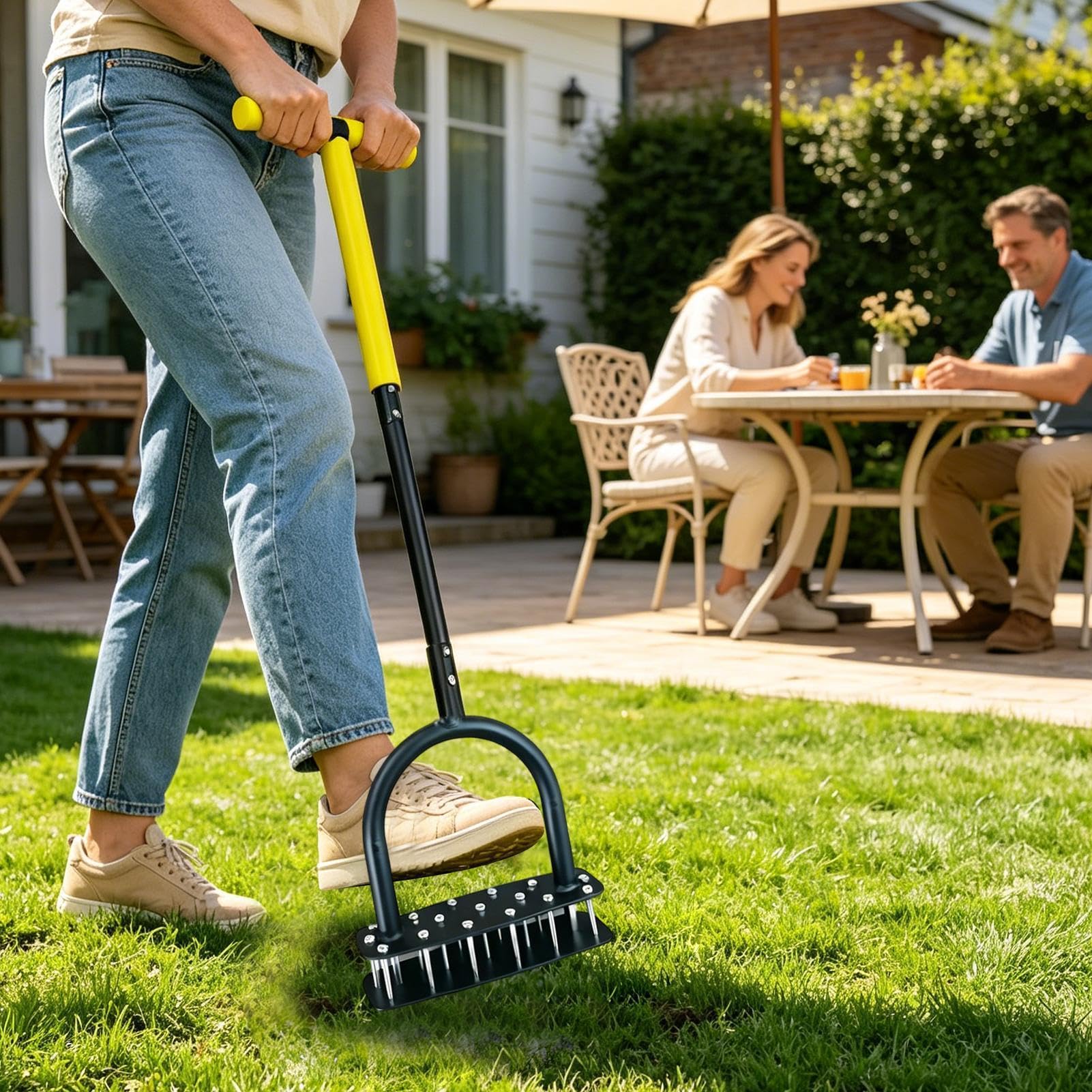 Herramienta aireadora de césped Manual De Alta Resistencia Con 15 Púas De | Aireador De Césped Con Púas Para Jardín Granja Patio Macizos Suelo Compactado Mantenimiento Parques