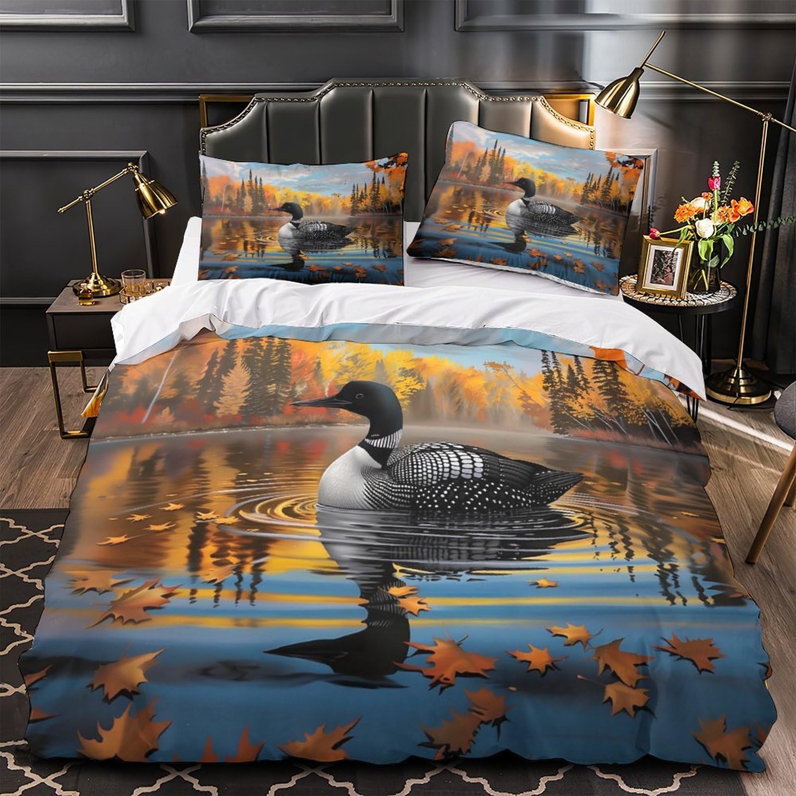 Housse de couette 3D canards avec 2 taies d'oreiller, drap de couette microfibre entretien facile