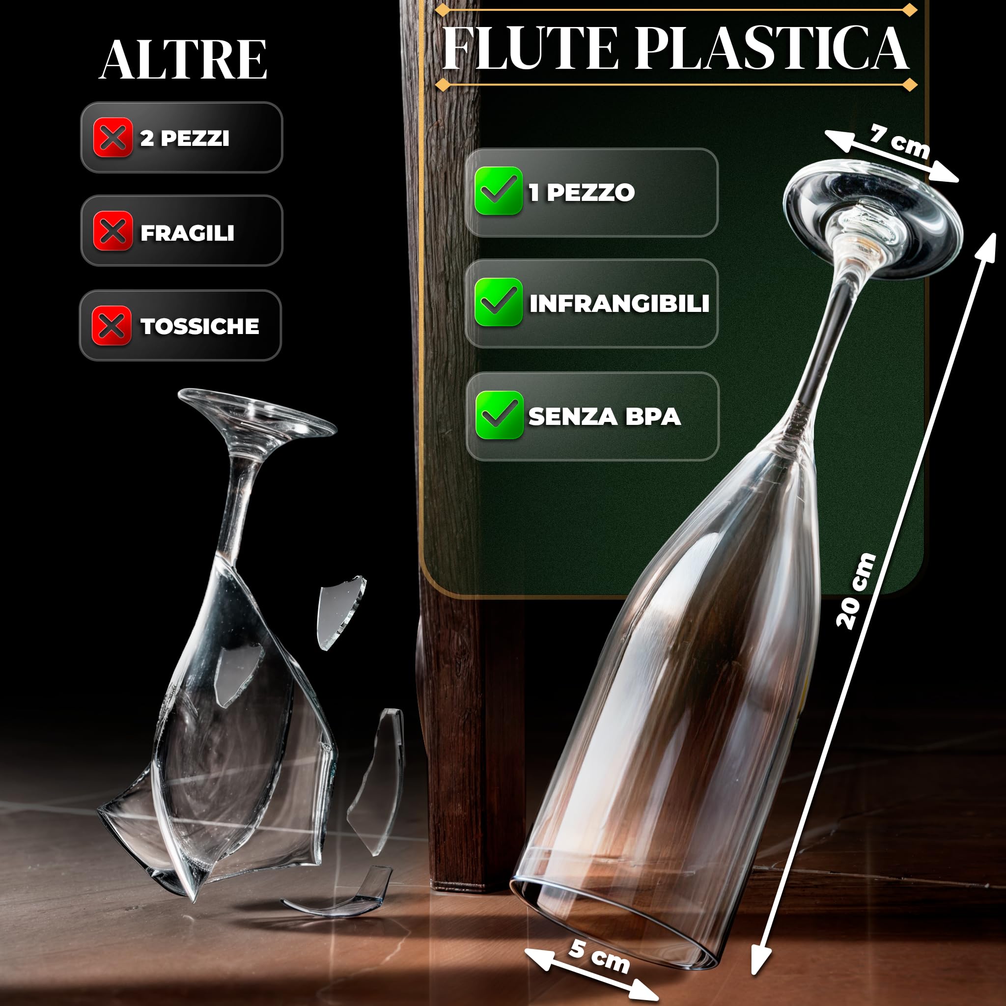 ActivoTex Calici Plastica Spumante per Matrimoni. Confezione da 12 Pezzi Transparente Bicchieri Flute Plastica Ultra Resistente Rigida Lavabili Vino Champagne Cava Versatili, Durevoli e Sicuri