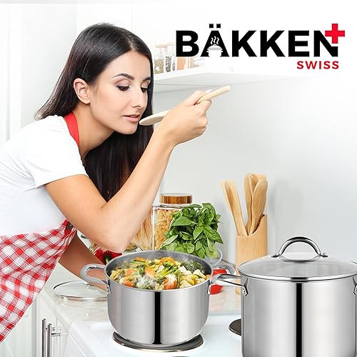 Miniatura 9 de Bakken-Swiss Deluxe - Olla de acero inoxidable de 5 cuartos de galón con tapa transparente de vidrio templado, deliciosas sopas, guisos y cocción