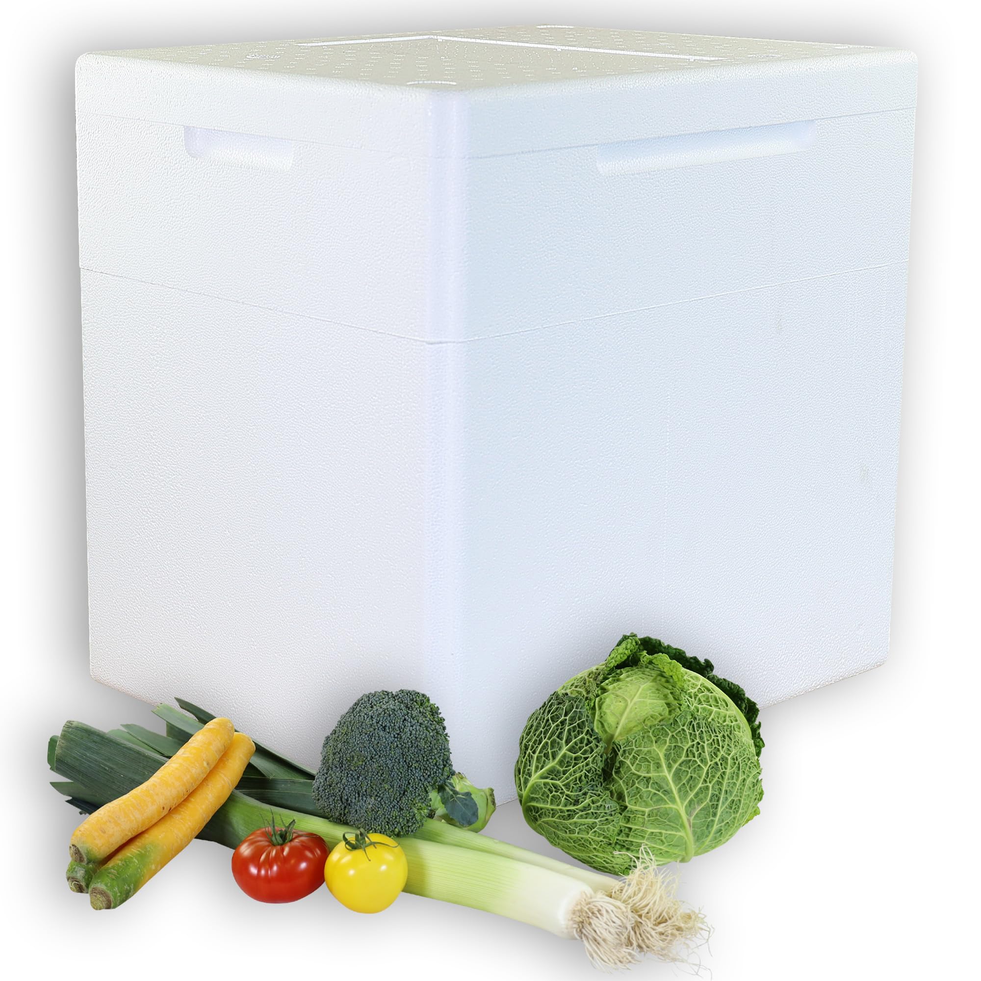Styroporboxen 55 Liter mit Deckel | Thermobox Innenmaß: 42 x 32,5 x 40 cm | Isolierbehälter in weiß | wiederverwendbar