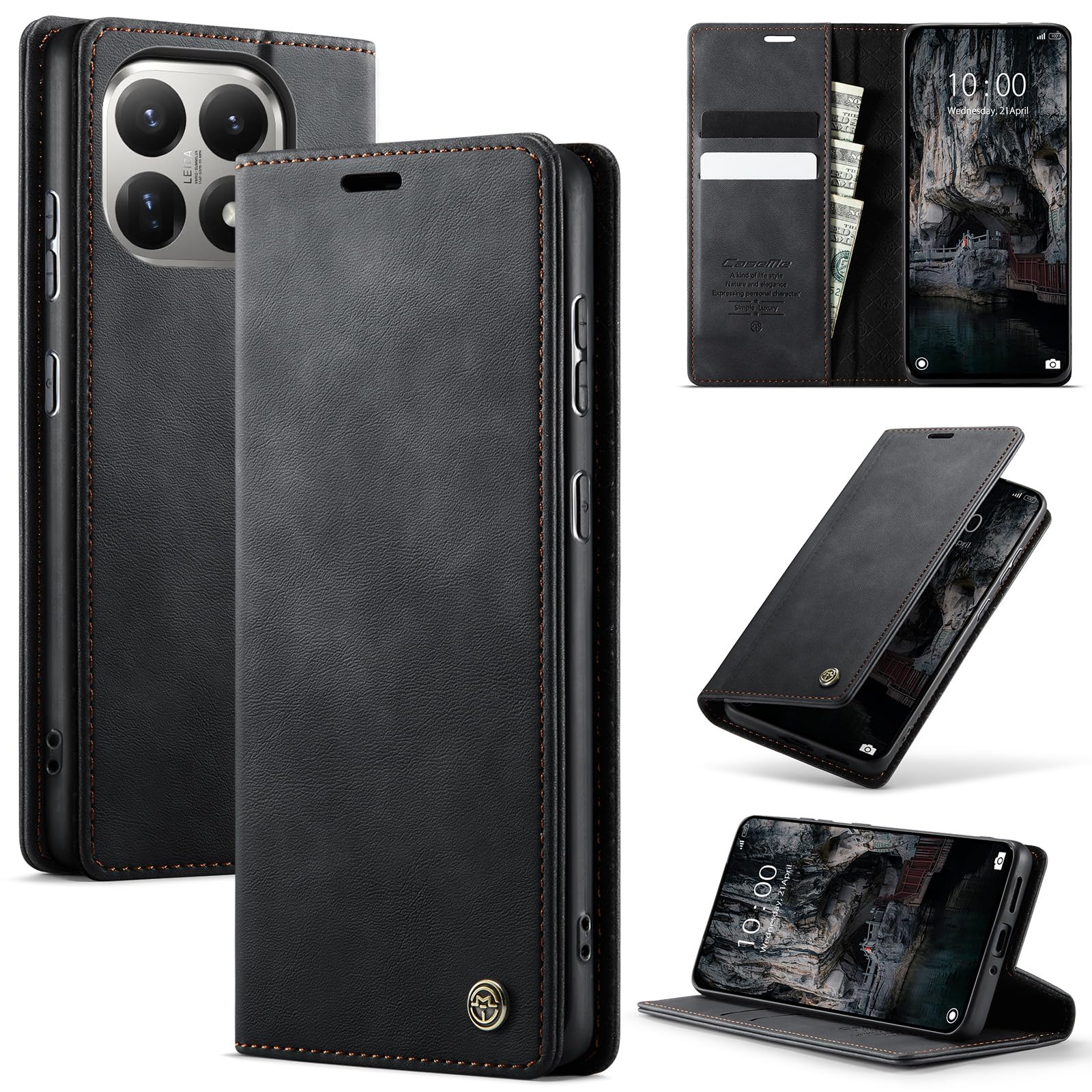 Lonjanfon Handyhülle fürXiaomi 15T, hülle klapphülle[Premium Hochwertig Lederhülle][RFID Blockierung][Ständer Funktion][Kartenfach] Schutzhülle Magnet Klappbar Flip Case Tasche,Schwarz