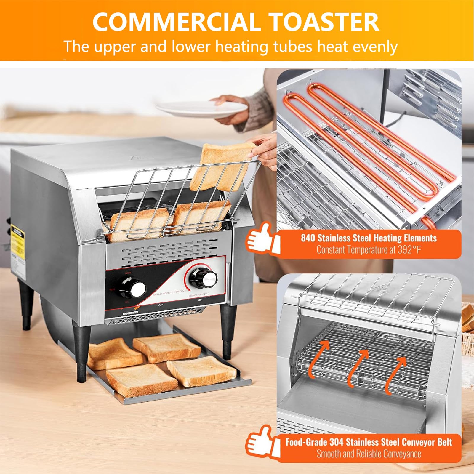 Tostadora Comercial de 150 Rebanadas por Hora, Tostadora de Acero Inoxidable para Restaurantes, Tostadoras Industriales de Alta Resistencia, para Restaurantes o PanaderíAs,150 Tranches/H