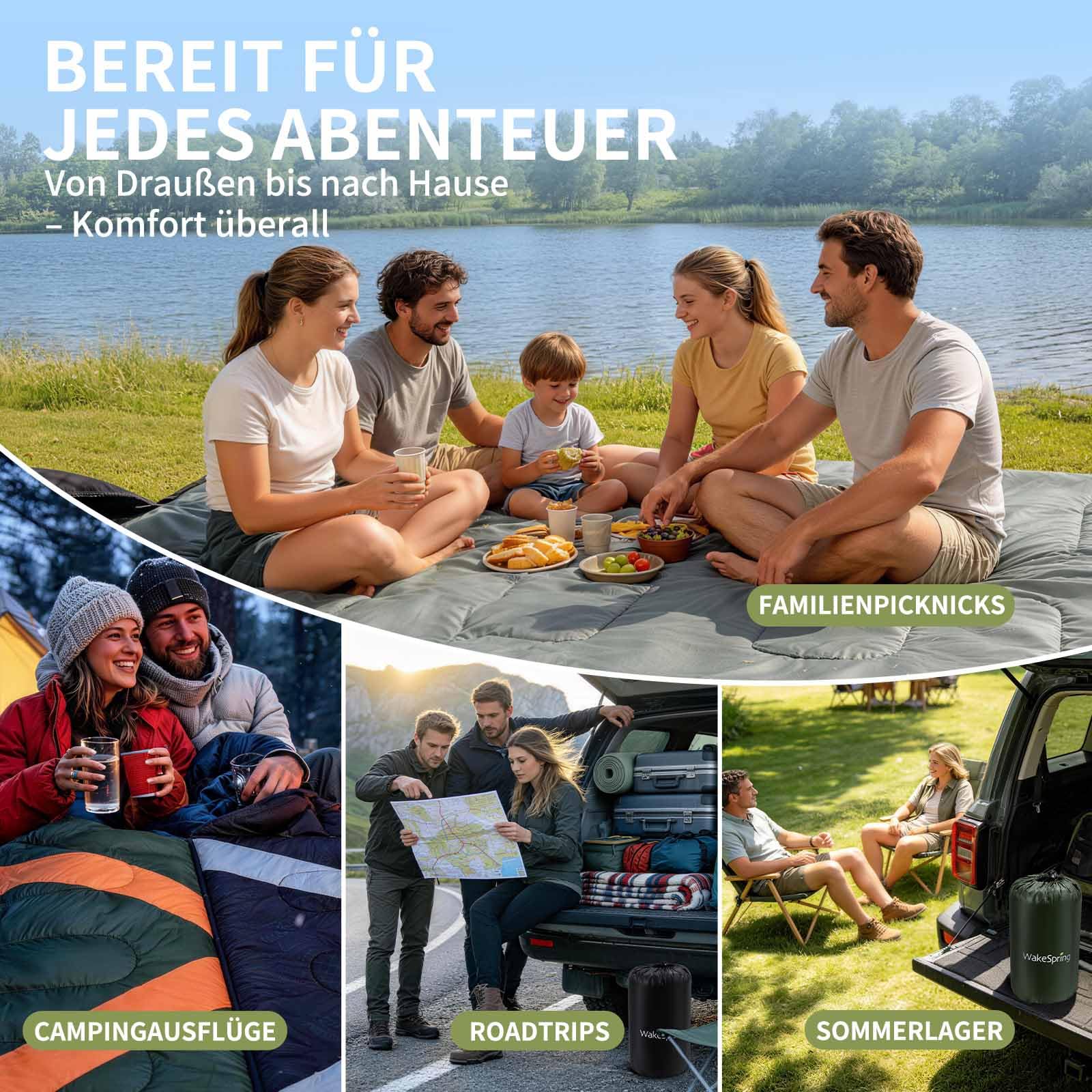 Schlafsack Sommer Erwachsene, 2-in-1 Leichter Deckenschlafsack Camping koppelbar, mit Fußreißverschluss, für Festival, Wohnmobil, Reisen