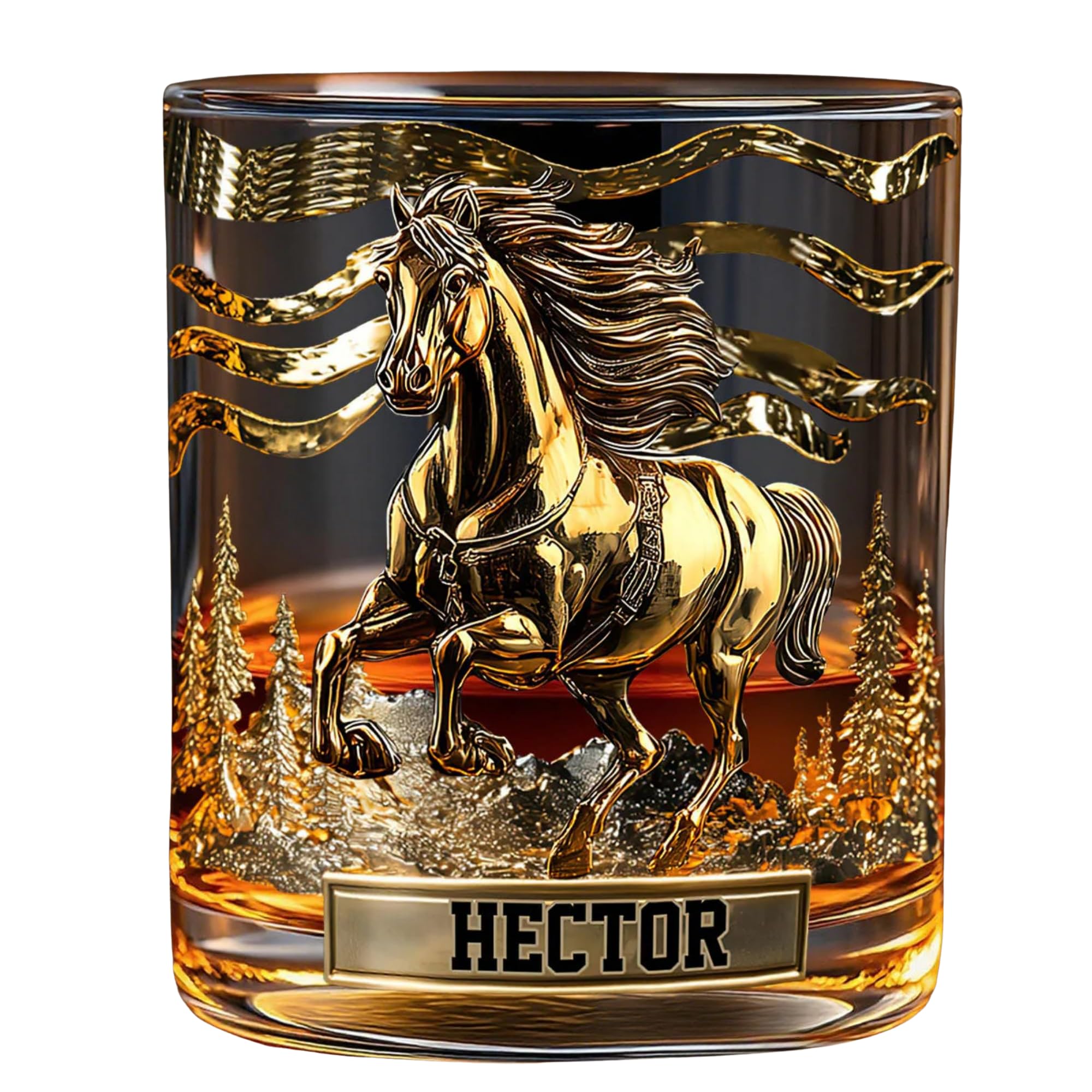 Wild Spirit - Personalized Horse Whiskey Glass, 3D Effect Engraved Horse Whiskey Glass for Men, Horses Lovers Bourbon Glass, Rustic Equestrian Drinking Glass for Men Dad Husband, Horses Lover Gifts