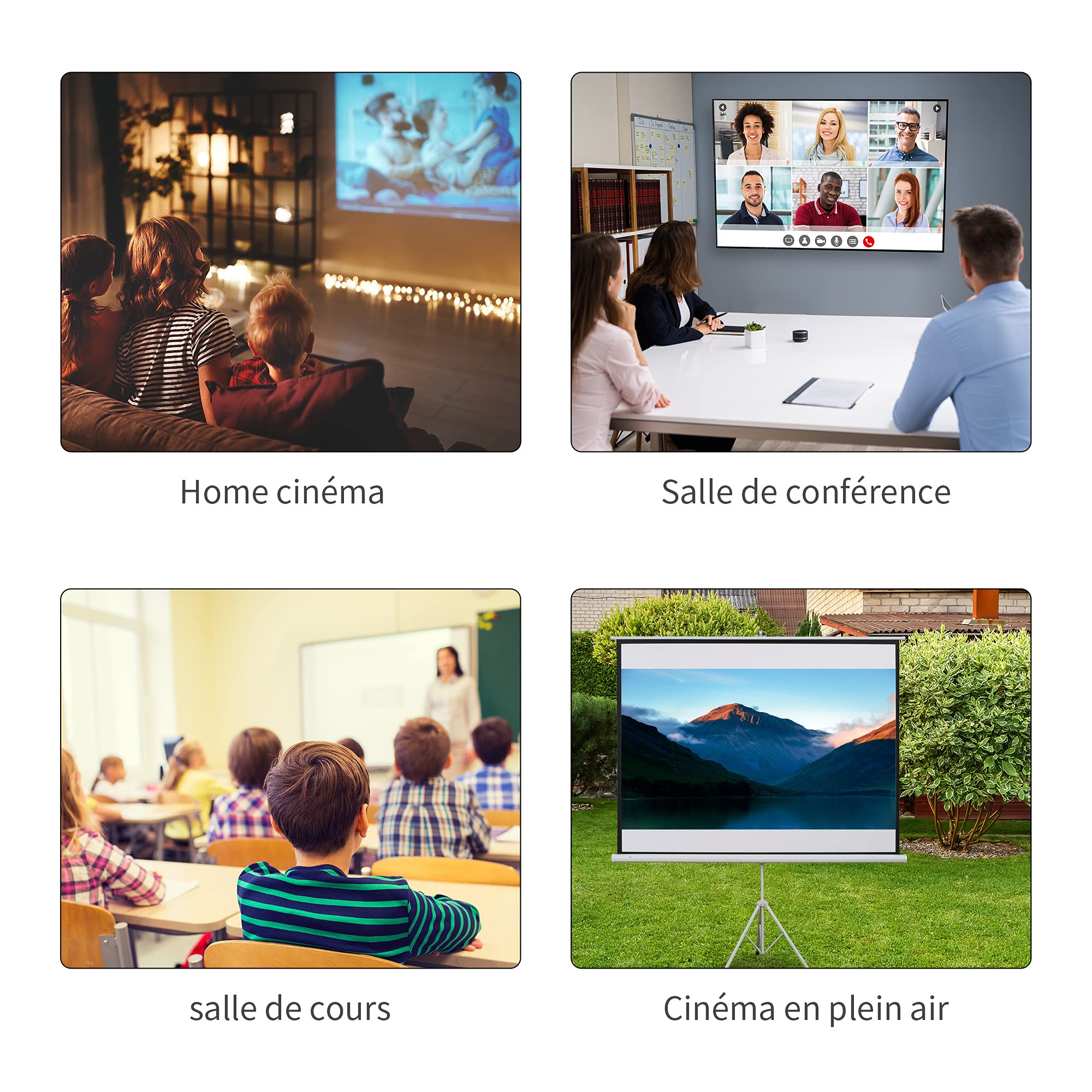 HOMCOM Écran de Projection avec trépied Pliable 84 Pouces 4K HD 4:3, écran vidéoprojecteur réglable en Hauteur, idéal pour Le Home cinéma, Les Films en intérieur/à l'extérieur