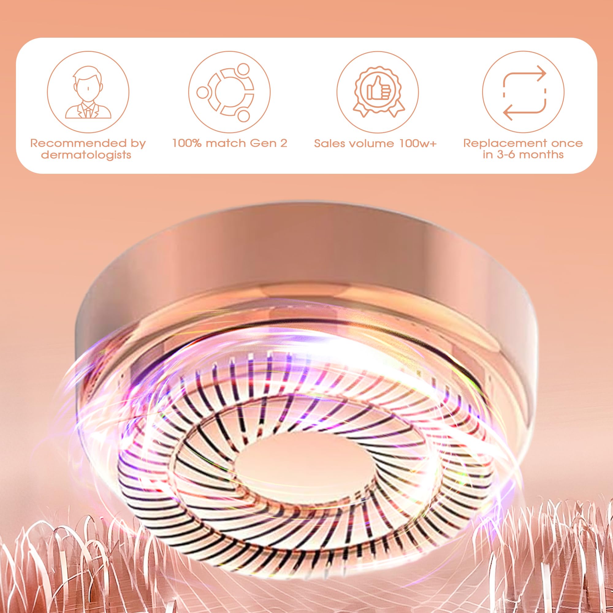 Testine di ricambio per il dispositivo di rimozione dei peli facciali Flawless per le donne, lame di ricambio per le testine di ricambio Flawless Gen 2, oro 18k con borsa di flanella Gurelax (6)