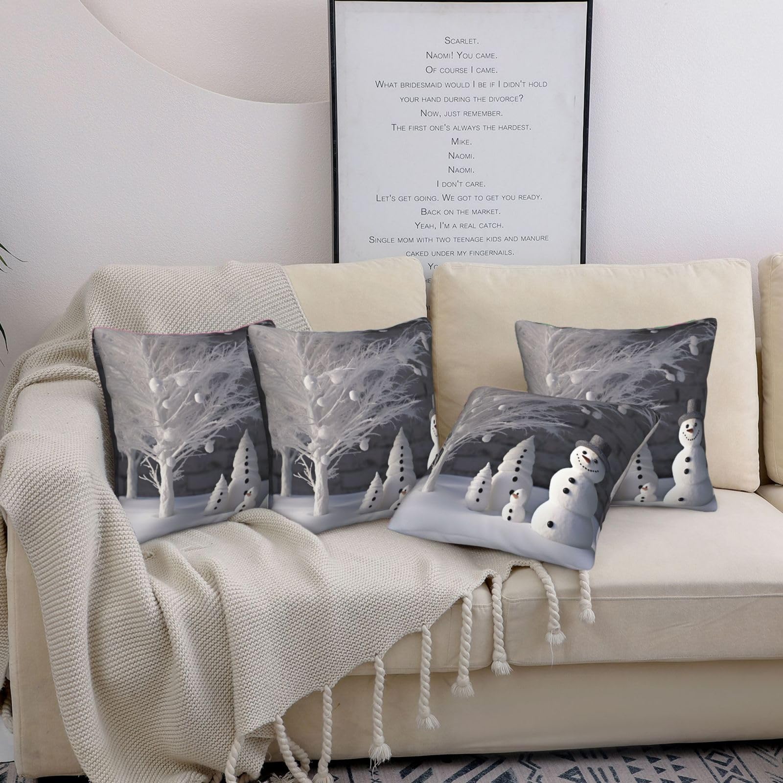 Housses de coussin motif hiver lot de 4 pour décoration salon 45x45