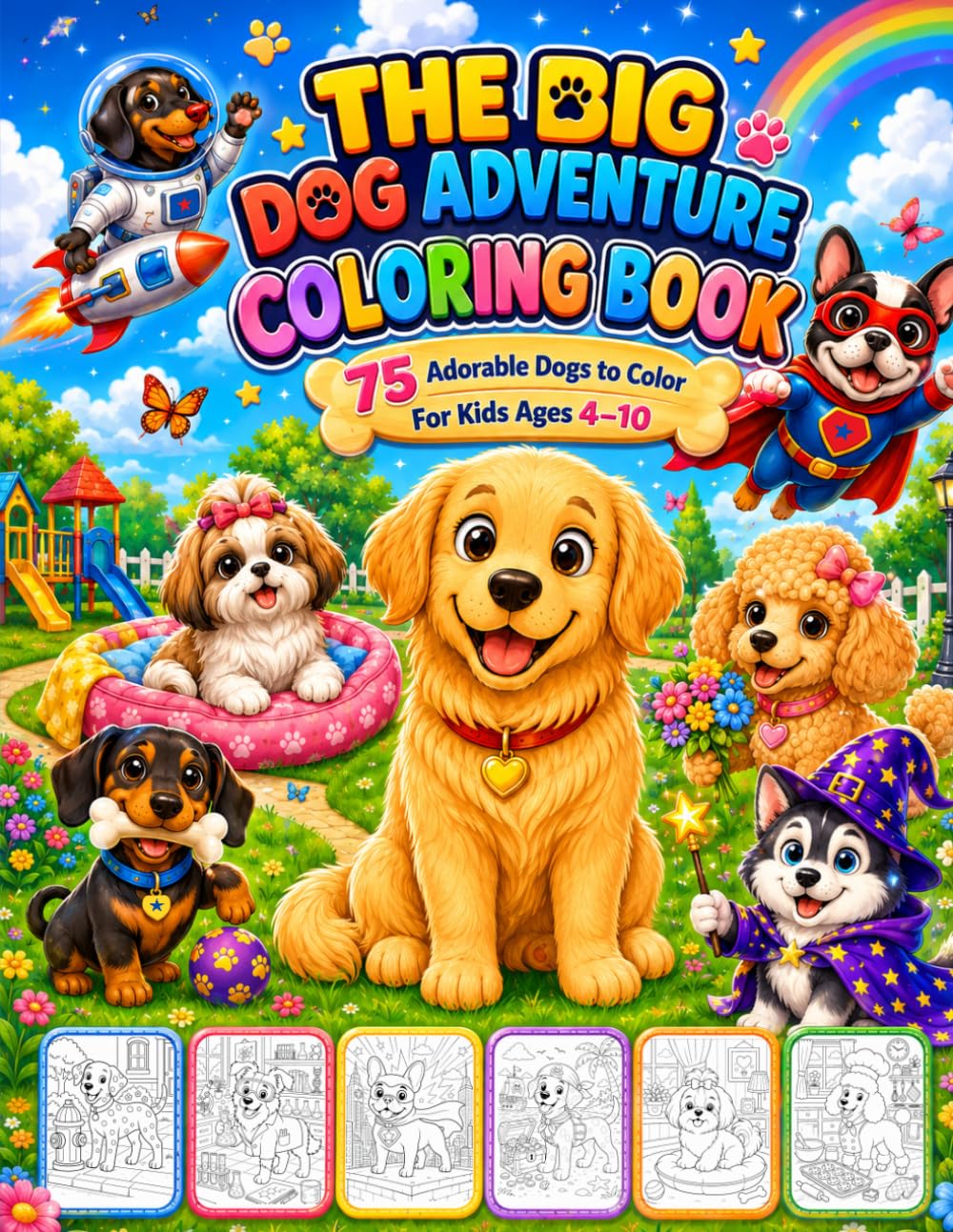 The Big Dog Adventure Coloring Book: 75 Adorable Dogs to Color for Kids Ages 4–10