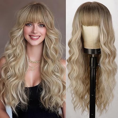 Miniatura 11 de Lativ - Peluca blanca con flequillo para mujer, larga y ondulada, de color blanco, sintética, rizada, de aspecto natural, resistente al calor