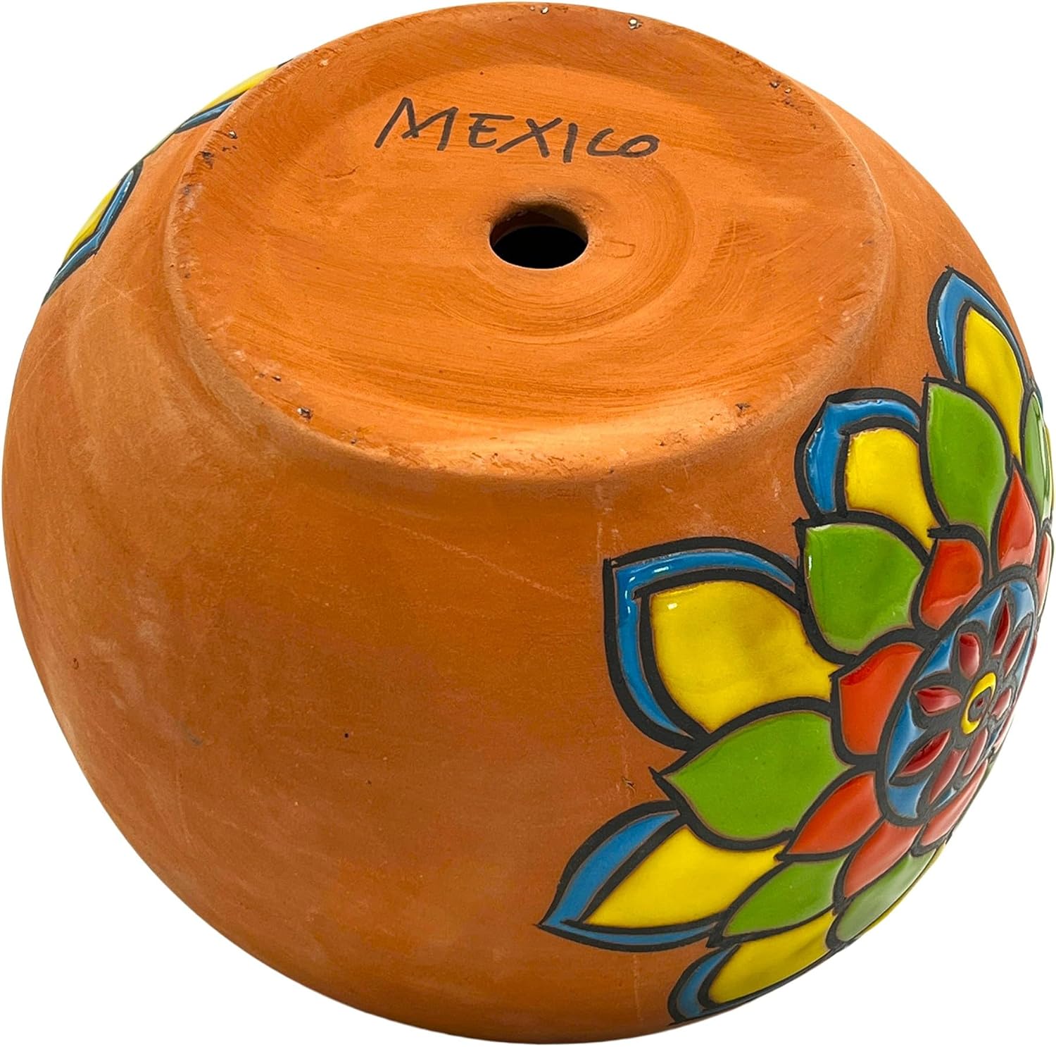 Cactus Canyon Ceramics Bule Mexican Talavera Terracotta Planter Pot (8.5" D x 8.5" W x 6" H) Hand Painted - Dark Blue Trim - Mexican Decor Planter