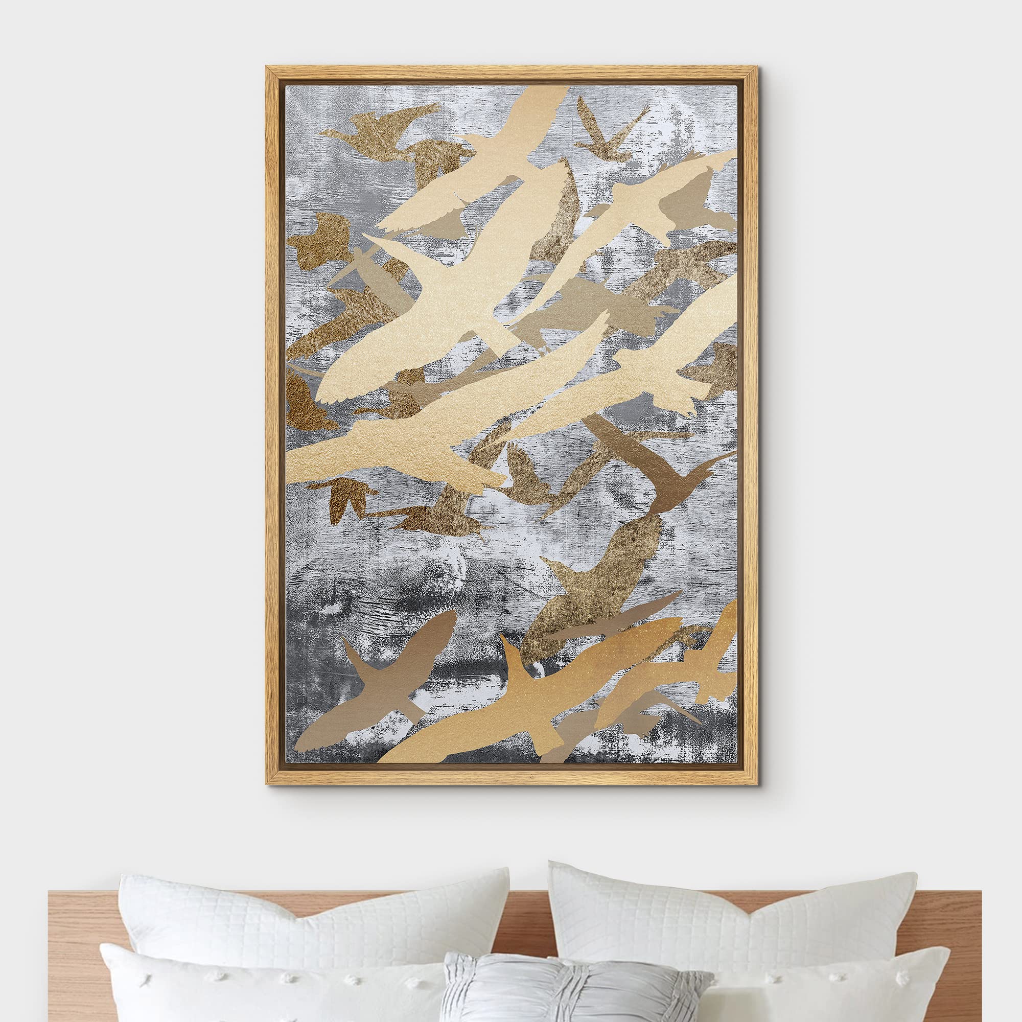NWT Framed Canvas Print Wall Art Watercolor Crane Birds Flying Nature Wilderness Illustrations Modern Art Decorative Landscape Rustic Colorful for Living Room, Bedroom, Office - 24"x36" Natural: 24L" x 16W" A005-2206-win39