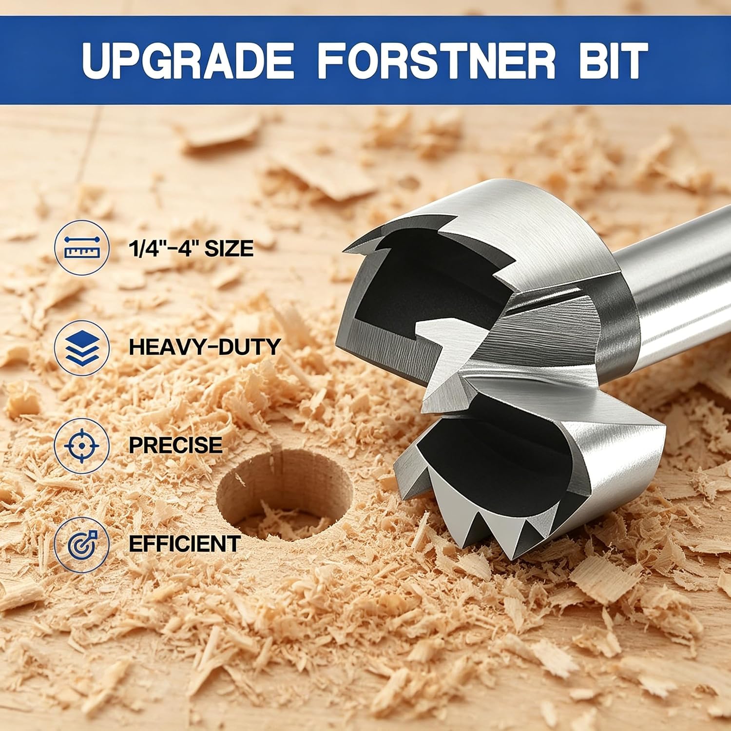 8 Piece Alloy Steel Forstner Bit Set, Round Shank Woodworking Drill Bits, Drilling Cutting Tool for Hardwood, Softwood, Plywood & Plastic, with Storage Case