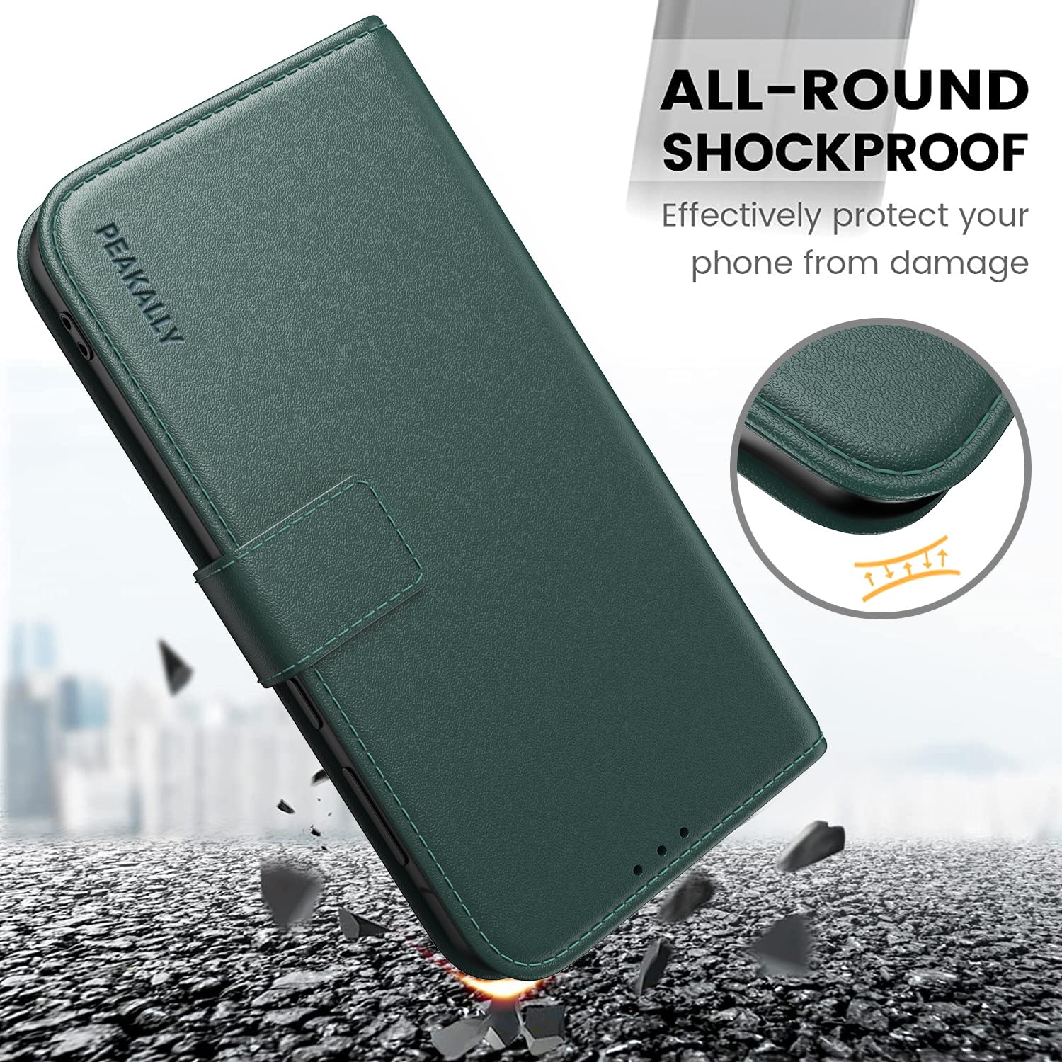 Peakally Cover per Samsung Galaxy A35 [Con 1 vetro protettivo] [Pelle PU di alta qualità] [Blocco RFID] [Slot per scheda] [Cavalletto] Custodia a libro con Galaxy A35 - (Verde scuro)