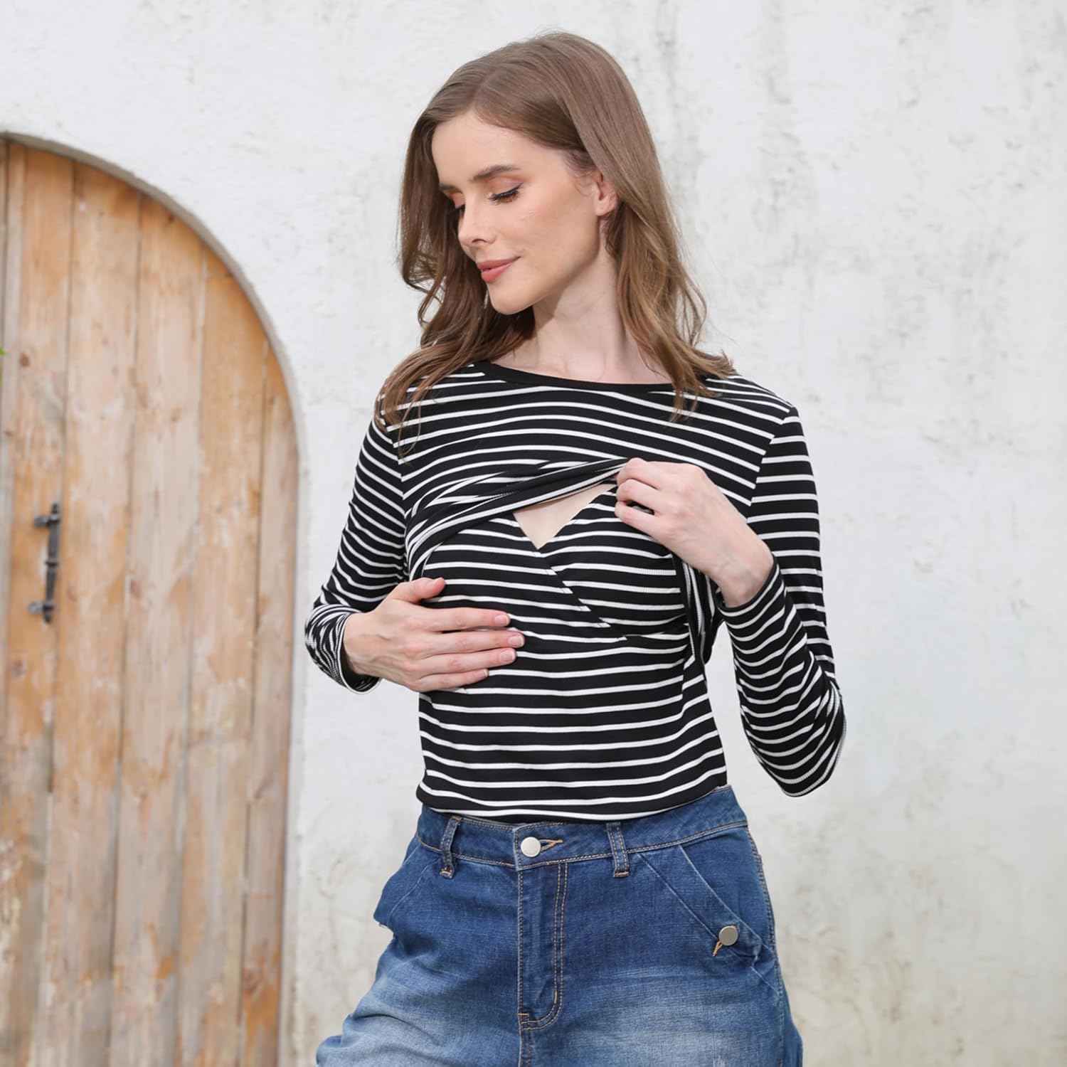 Liu & Qu Women's Nursing Tops Ribbed Long Sleeves Maternity Shirts Double Layer Breastfeeding Shirts Pregnancy Clothes 3 Pack - Image 3