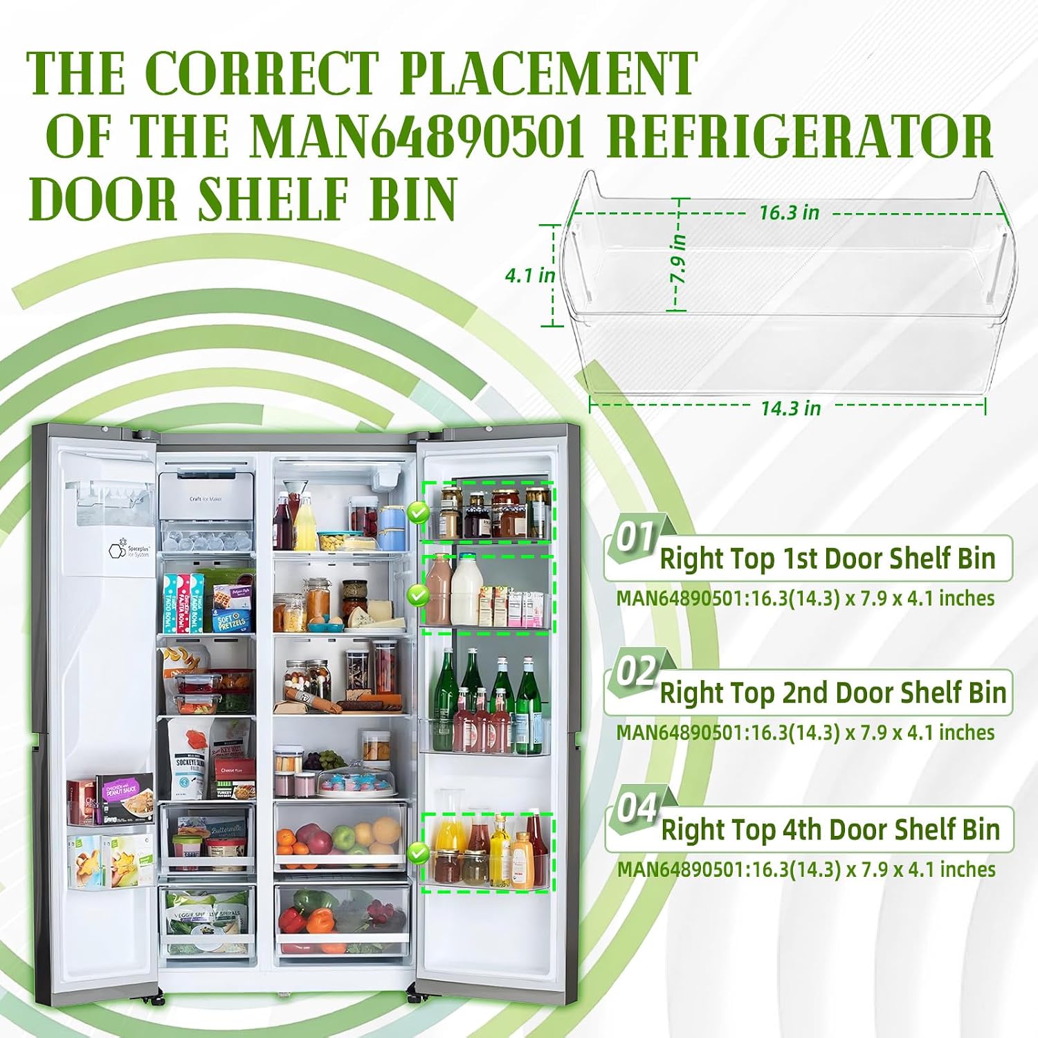 Upgraded MAN64890501 Refrigerator Door Shelf Bin (Basket) Fit For LG Refrigerator Right Side Door,Replaceable Models:LRSOS2706S,LRSXS2706S,LRSXS2706V,LRSXS2706W etc