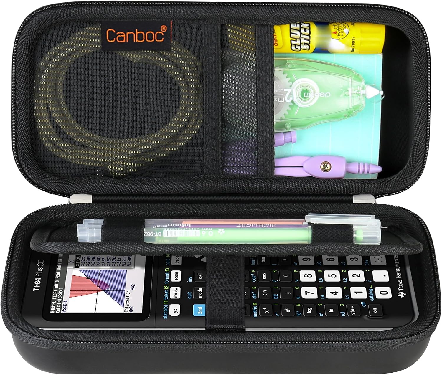 Canboc Carrying Case for Texas Instruments Ti-84 Plus CE/Ti-84 Plus/TI-83 Plus Color Graphing Calculator, Mesh Bag fit Cables, Manual, Black+Black
