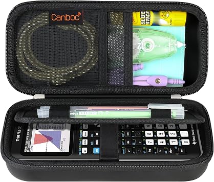 Canboc Carrying Case for Texas Instruments Ti-84 Plus CE/Ti-84 Plus/TI-83 Plus Color Graphing Calculator, Mesh Bag fit Cables, Manual, Black+Black