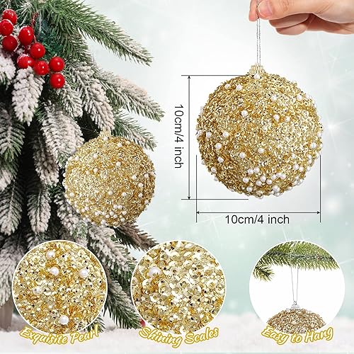 Vista 153 de Lyrow Juego de 24 adornos de bolas de Navidad con purpurina de 4 pulgadas, bolas de Navidad a granel, adornos colgantes de espuma de lentejuelas