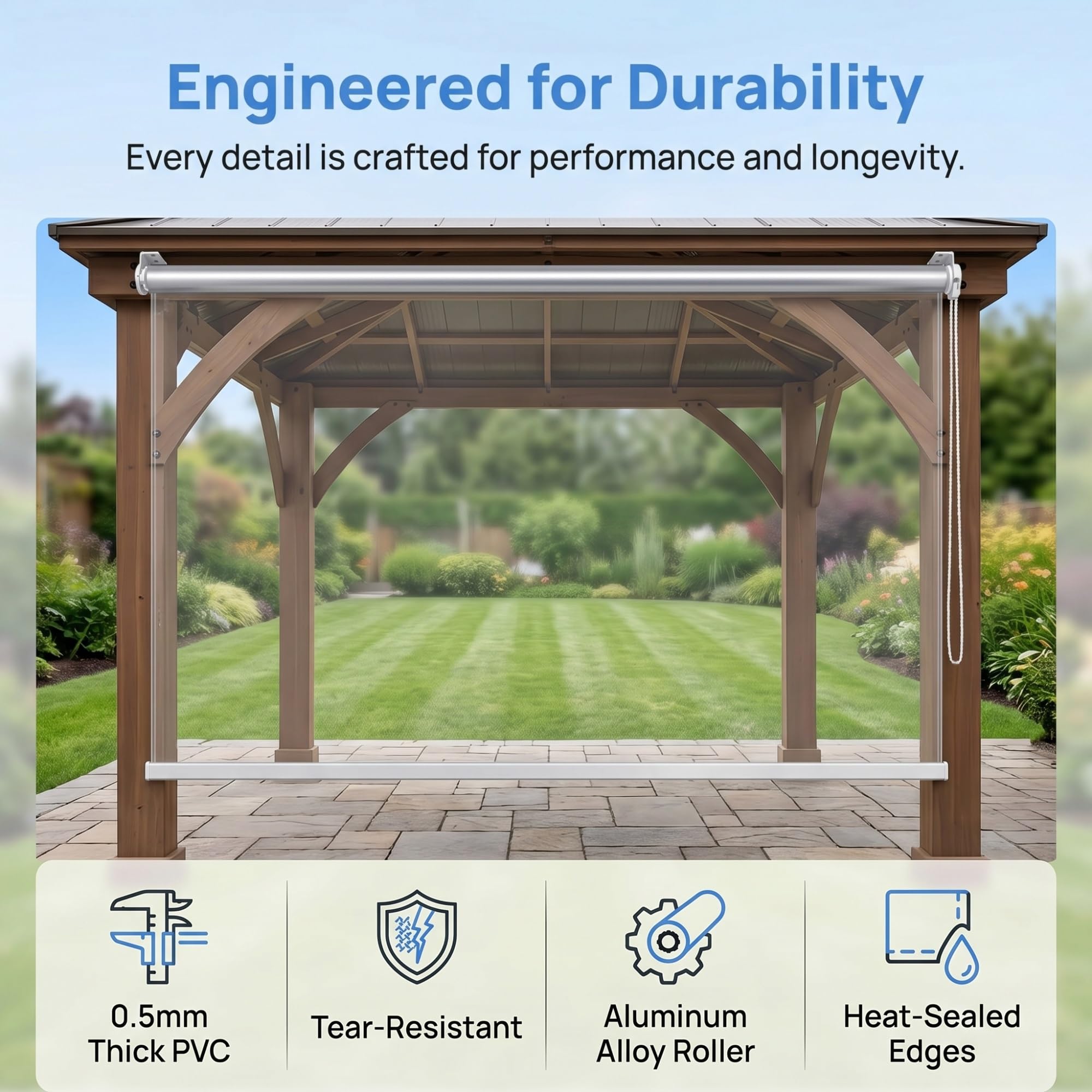Tapparella Avvolgibile for Giardino Esterno,Tenda a Rullo PVC Impermeabile Trasparente,Antipioggia Isolamento Termico Antipolvere,con Accessori,0.5mm(W135*H180cm/W53.14*H70.86in)