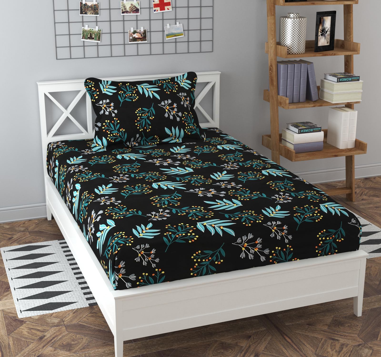 Soniasaa Prime Collection Pack of 1 Single Bedsheet with 1 Pillow Cover 160 TC Soft Cotton 228 x 154 Cm Single Bedsheet for Single Bed Color-Black (B0CJ33FRJ2) Amazon Price History, Amazon Price Tracker