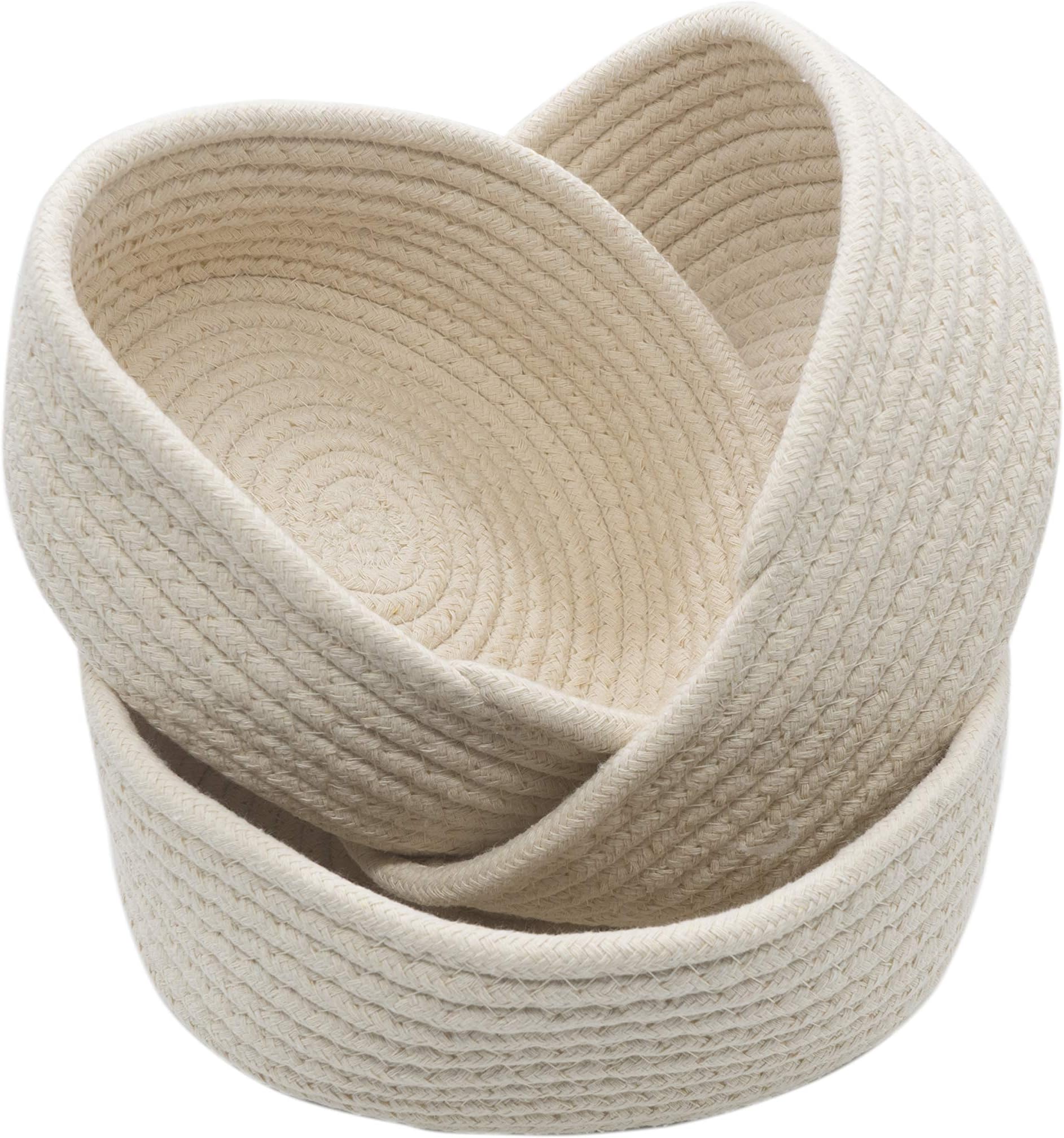 Anzirose Nature Cotton Rope Storage Baskets Multi-Size Set of 3 for Home Decor Closet Toys Office Cosmic Children Bedroom Nursery Storage Beige (Beige)