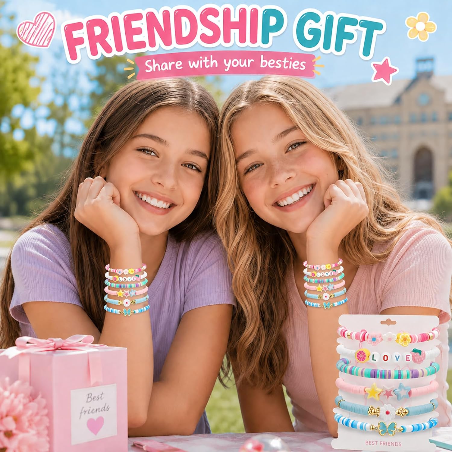 Artlunar 6 PCS Clay Bead Friendship Bracelets for Teen Girls, Colorful Bracelet Set for Kids and Women, Cute BFF Jewelry Gift for Birthday, Graduation, Summer Party (Pretty style)
