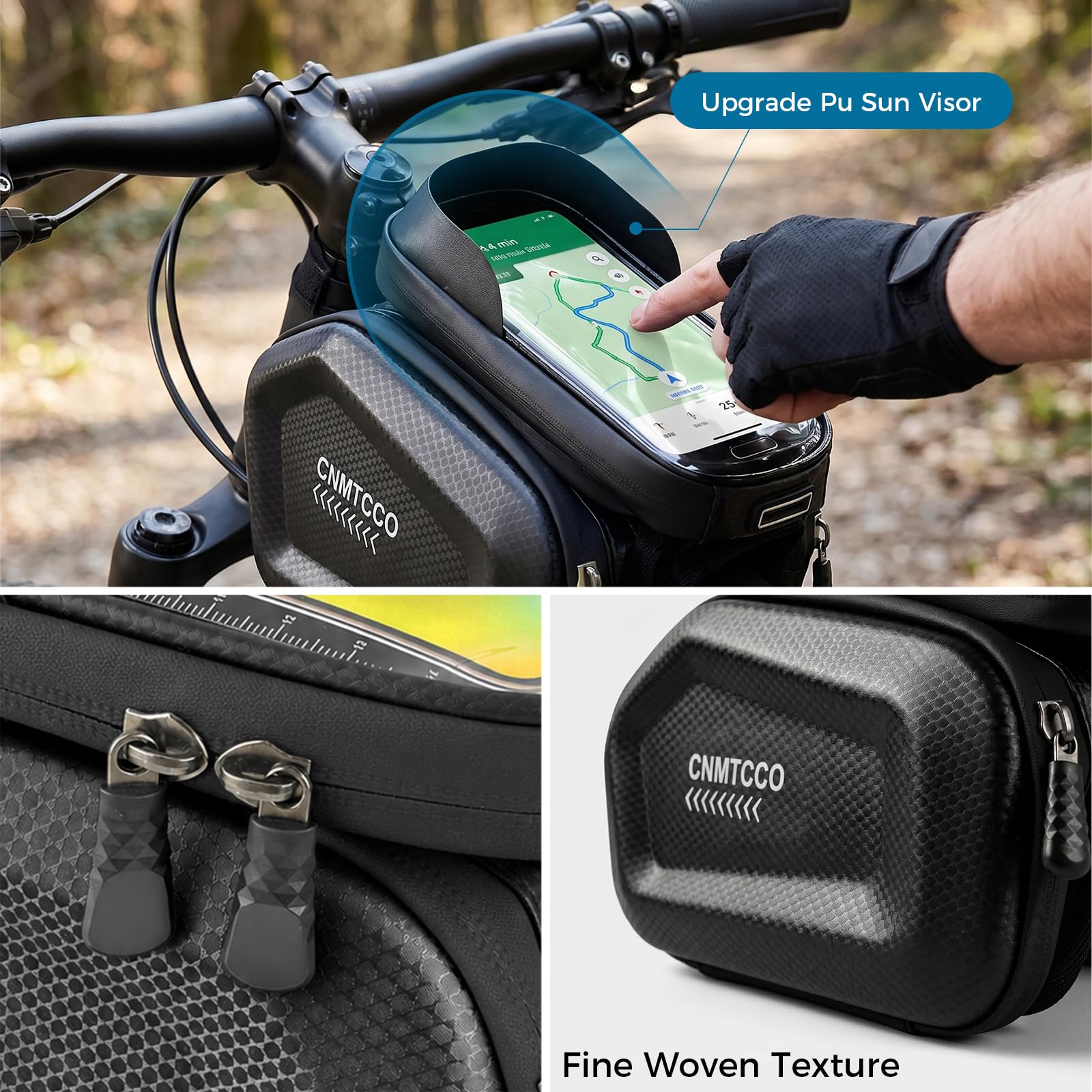 CNMTCCO Fahrradtasche Rahmentasche Wasserdicht Handyhalterung Fahrrad für Smartphone bis zu 7 Zoll, Oberrohrtasche Fahrrad Zubehoer mit TPU Touchscreenfür Mountainbikes, Rennräder und E-Bikes