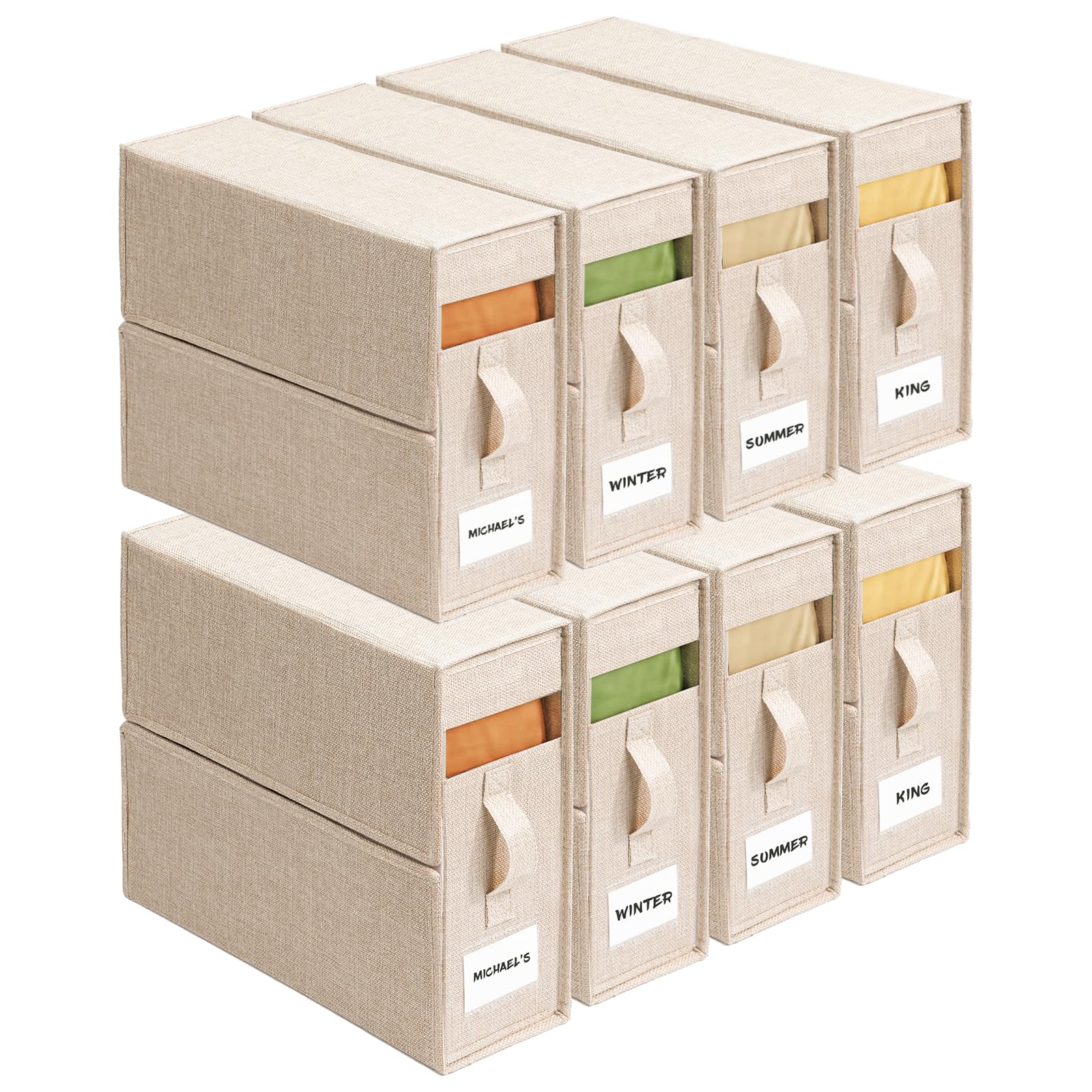 ZenStorage 8Pack Sheet Organizers for Linen Closet - King/Queen Size Bedding Storage Boxes with Clear Window | Foldable, Dustproof Linen Organizer for