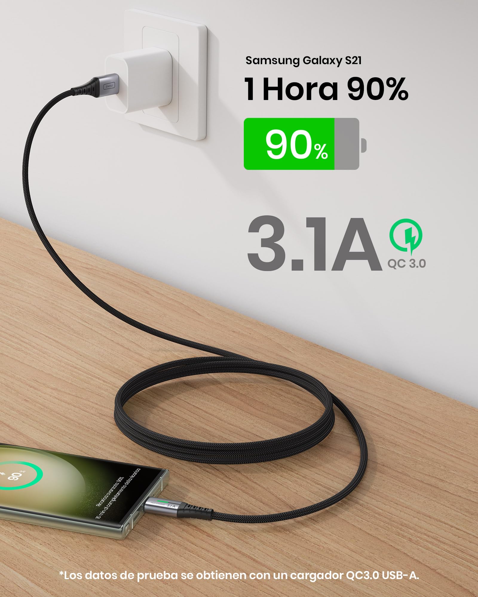 INIU Cable USB A USB C, [2m] QC 3,0 y 3,1A Cable USB C Carga Rapida, Aleación Trenzado de Nylon Cable USB Tipo C Cargador Compatible con iPhone 17 16 Pro Max Samsung S25 24 Huawei Xiaomi Pixel ECC.