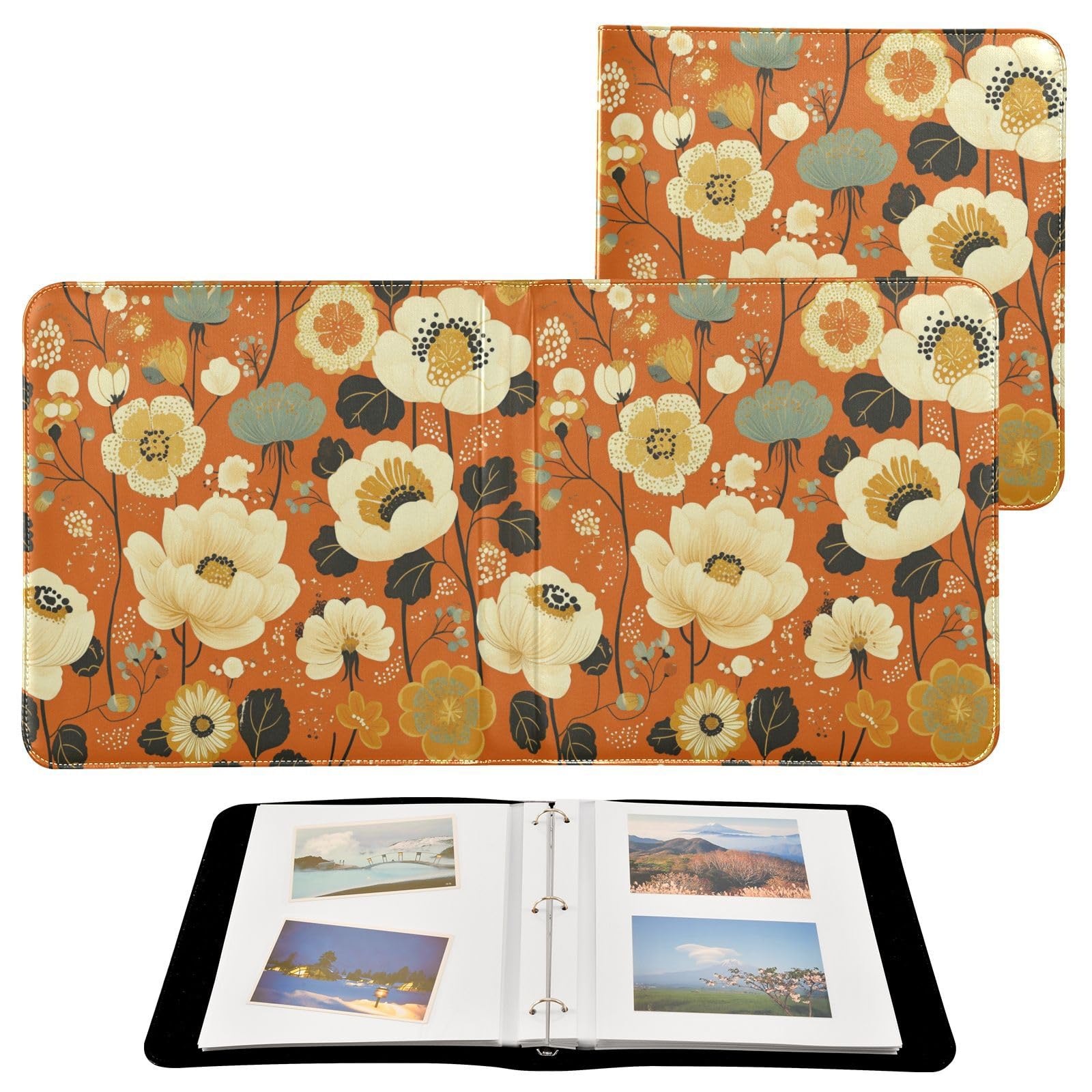 Kigai Boho Flowers Photo Album Self Adhesive Scrapbook Album Leather Cover DIY Picture Scrap Book with 20 Adhesive Sheets, 11.8x24x0.8 inch
