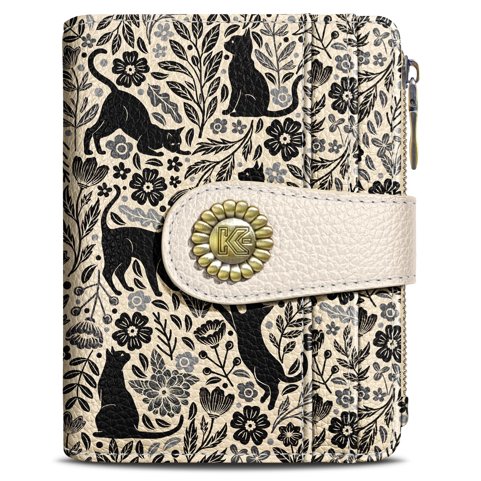Kelvoris Black Cats Small Rfid Women Wallet Bifold Zipper Coin Pocket PU Leather Compact Cash Credit Card Holder Travel Wallet for Female Ladies Teen