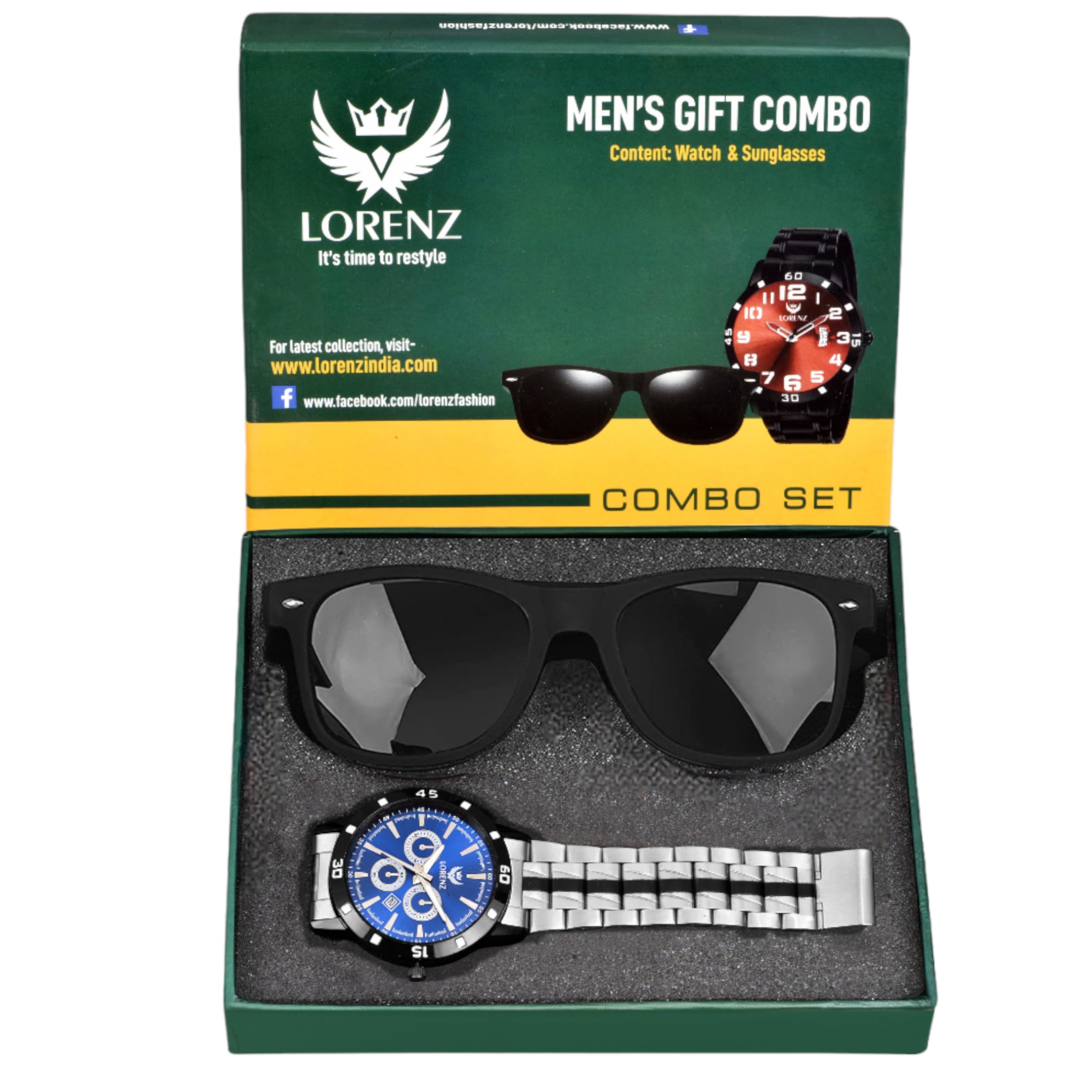 LORENZ Gift Set Combo of Mens Analogue Blue Dial Watch & Blue Reflector Sunglasses | CM-3067SN-2 (B097BX83MW) Amazon Price History, Amazon Price Tracker