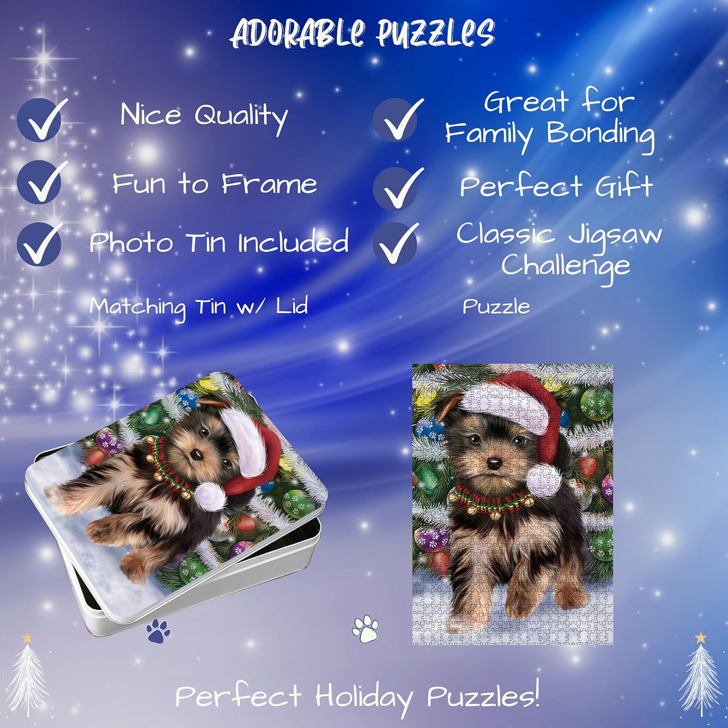 Christmas Trotting in The Snow Yorkshire Terrier Dog Jigsaw Puzzle for Adults - Animal Printed Interlocking Puzzle Game Artwork - Gift for Dog Lover's - 1000 Pcs 29.5"x19.7", PZLE54440