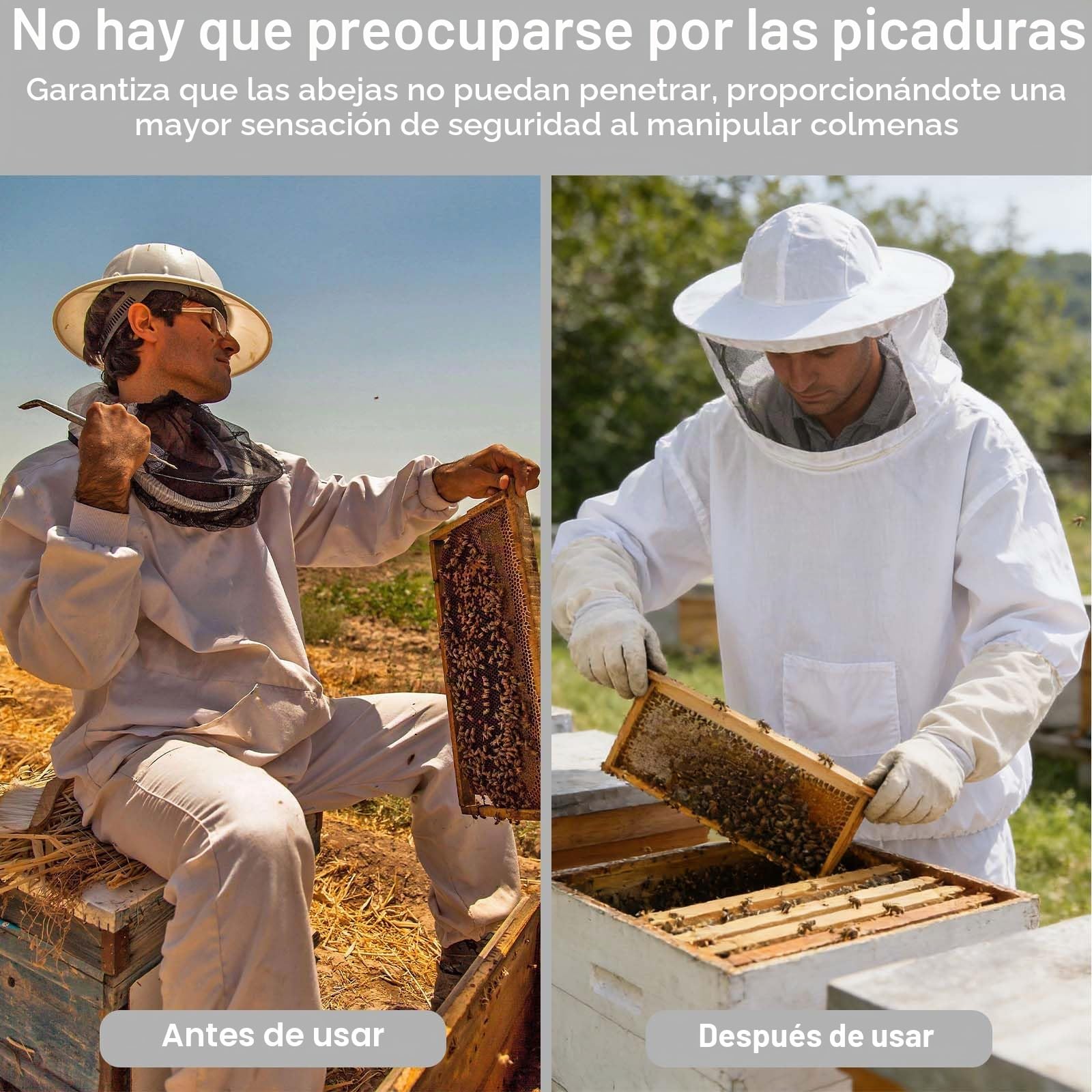 Chaqueta Protectora de Apicultura, Traje de Apicultor, con guantes protectores, garantizar la seguridad de los apicultores, prevención profesional de picaduras de abejas, unisex,Blanco clásico