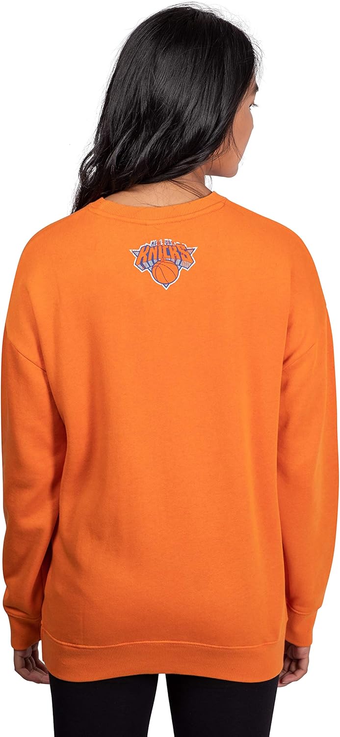 Ultra Game NBA Women's Extra Soft Fleece Distressed Oversized Pullover Sweatshirt New York Knicks Large