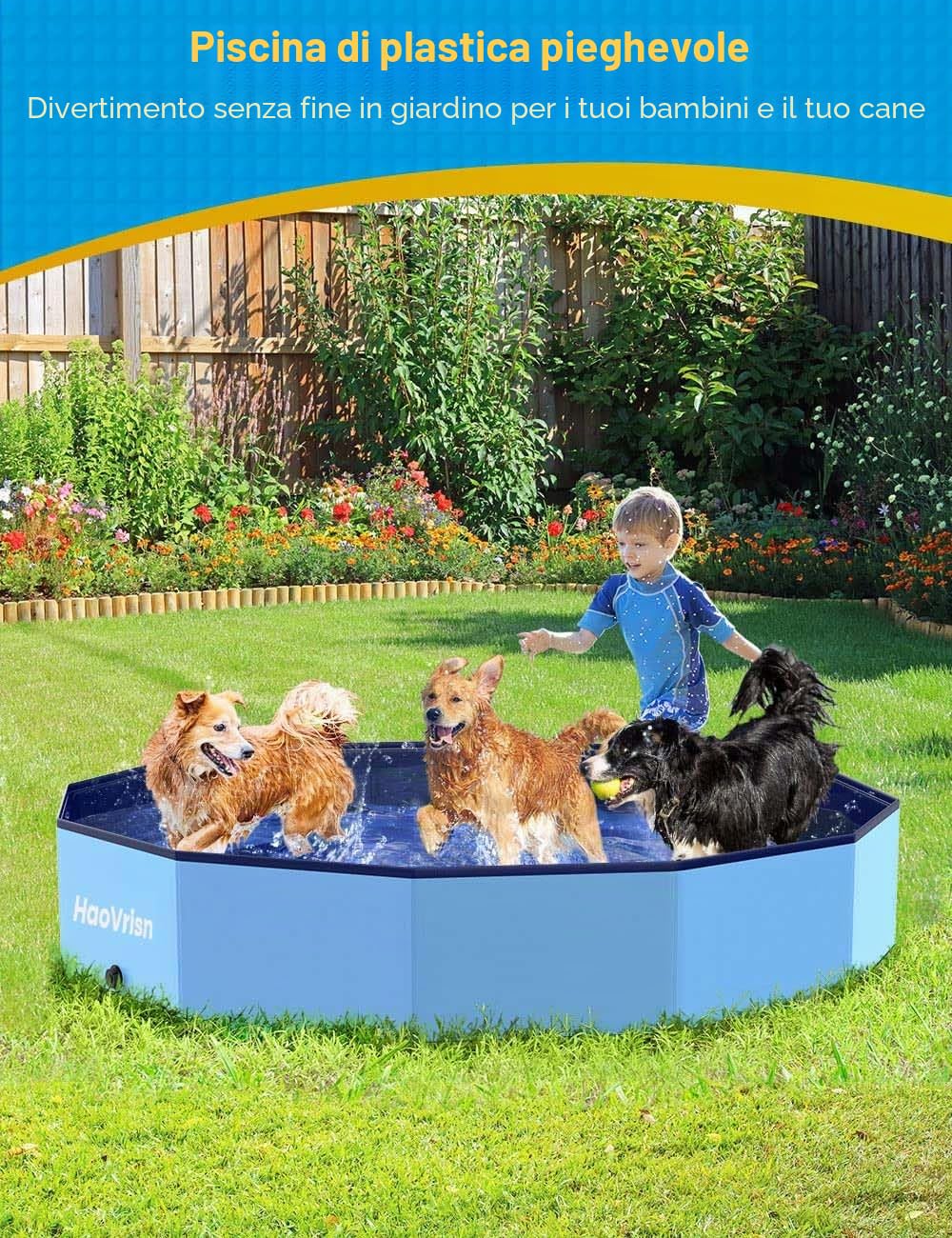 HaoVrisn Piscina per Cani Grandi, 120x30CM Piscina Bambini e Animali Domestici, Antiscivolo e PVC Ispessito, Piscina Cani con Toppe e Valvola di Scarico