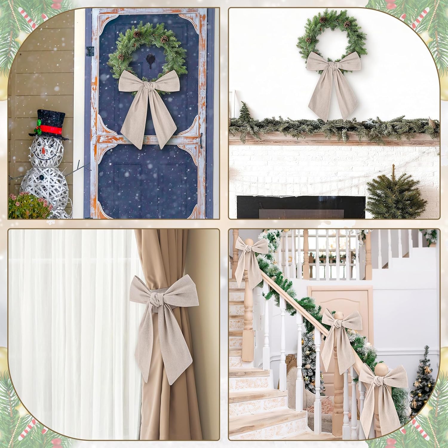 8 PCS Wreath Sash for Front Door Beige Linen Blank Wreath Sashes Accessories Embroidery Plain for Monogram Farmhouse Indoor Outdoor Wedding Holiday Baby Shower Birthday Party Christmas Decoration