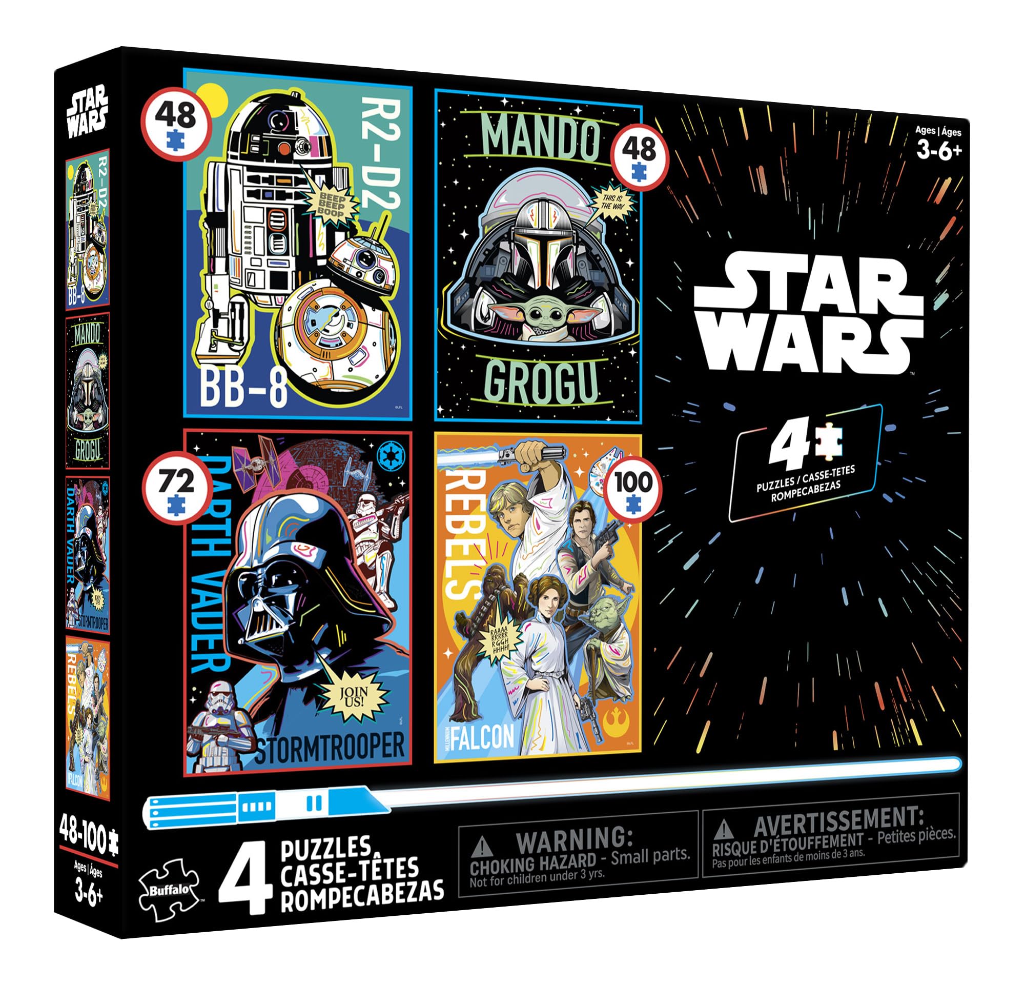 Buffalo Games - Star Wars - Multipack per bambini - Divertimento spaziale fantascientifico per bambini - Pezzi più grandi progettati per mani in età prescolare - Puzzle da 48, 72, 100 pezzi