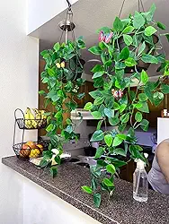 2 peças de plantas artificiais falsas para pendurar trepadeiras pothos artificiais para parede, quarto, jardim, decoração de quarto (sem cestas)