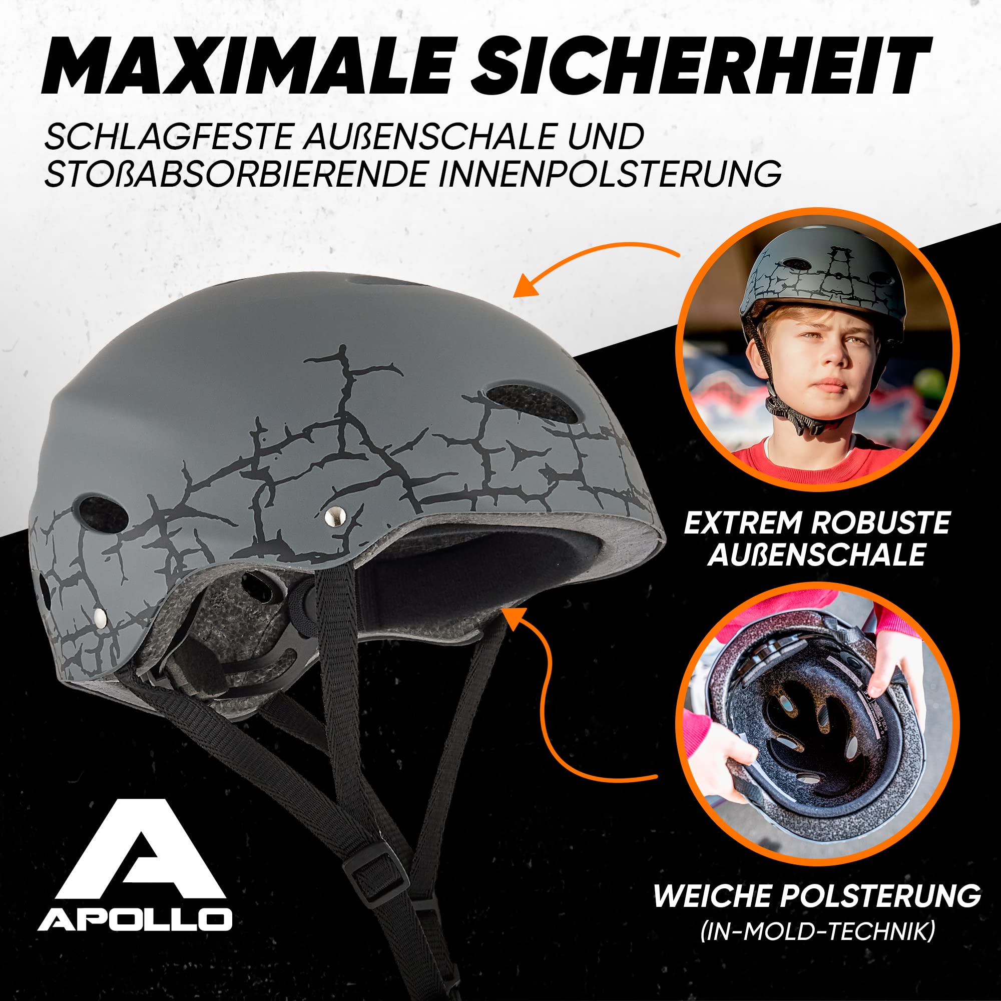 Apollo Skate-Helm/Kinder-Helm - Verstellbarer Skateboard, Scooter, BMX-Helm, mit Drehrad-Anpassung geeignet für Kinder, Erwachsene, in verschiedenen Größen und Farben