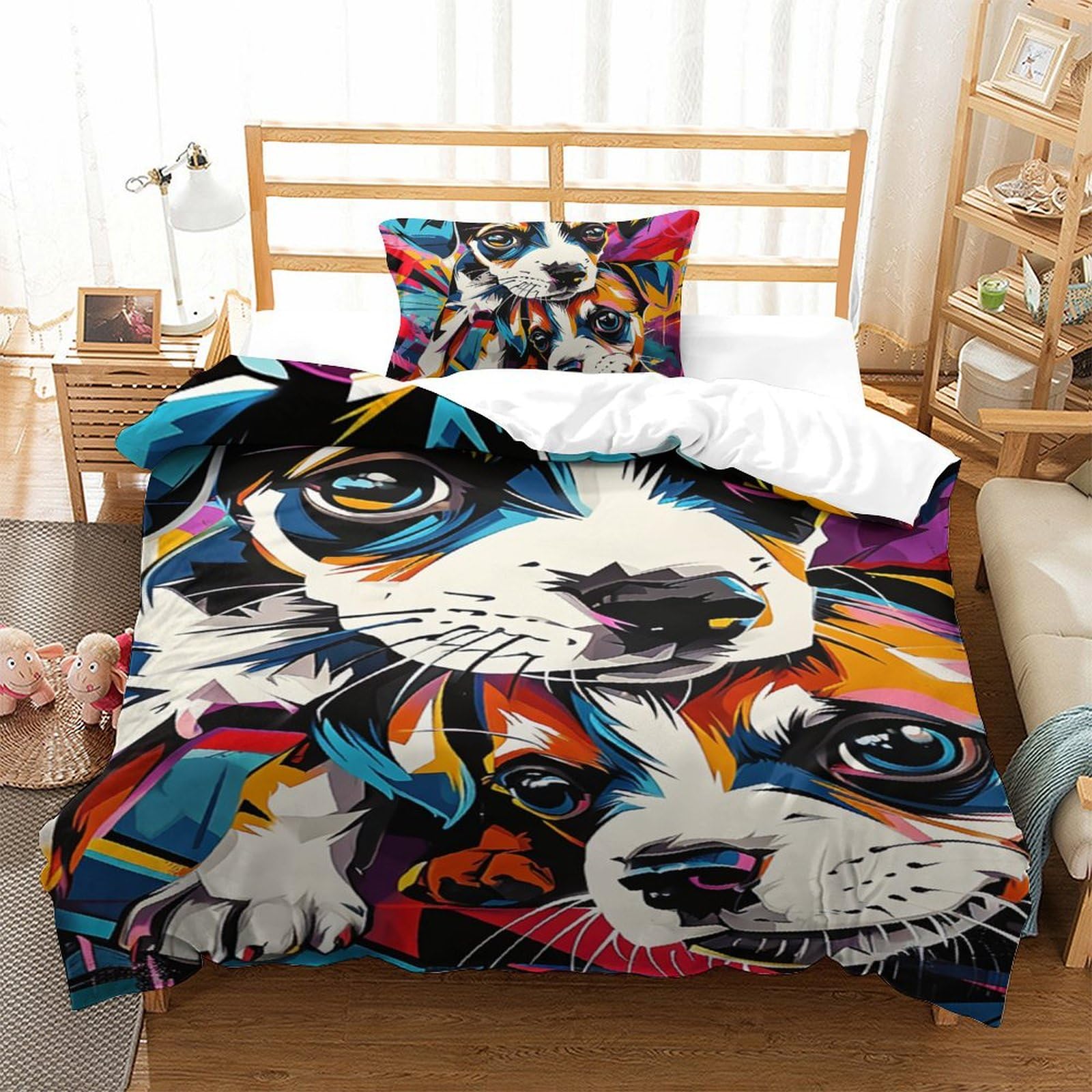 Parure de couette chien 3D en microfibre pour chambre ado