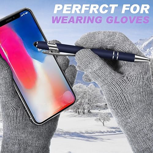 Miniatura 40 de 12 bolígrafos con punta de lápiz capacitivo, 0.039 in de tinta negra, bolígrafo de metal para pantallas táctiles, bolígrafo 2 en 1 (cian y oro rosa)