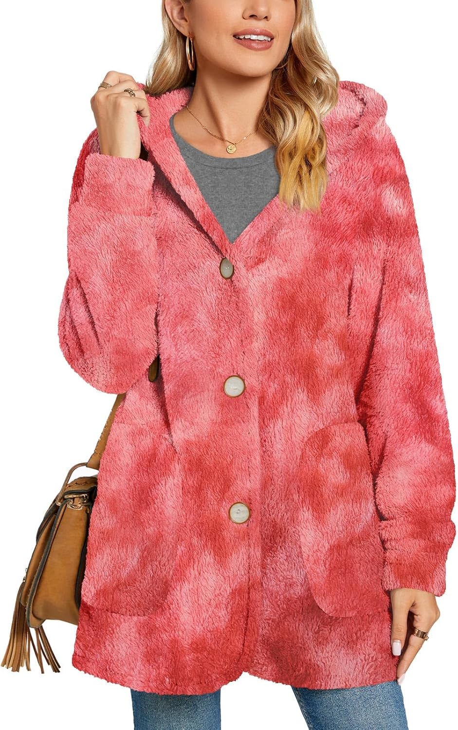 Bestbee Warm Fleece Jackets for Women, Fuzzy Hooded Casual Coats Ladies 2024 Cardigan Sweaters Outerwear with Pockets