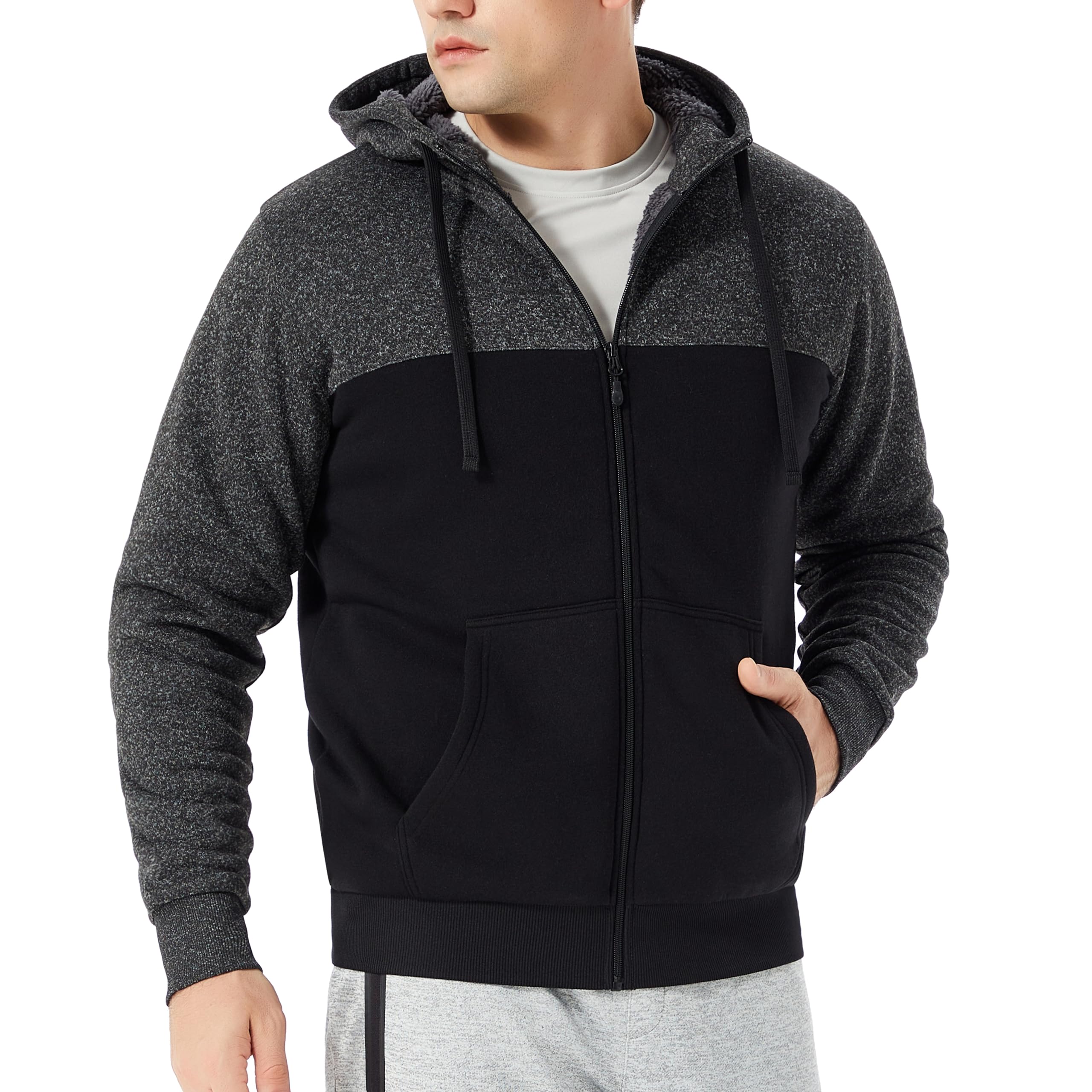 TEX2FIT Heavyweight Sherpa Lined Zip Up Hoodie for Men, Fleece