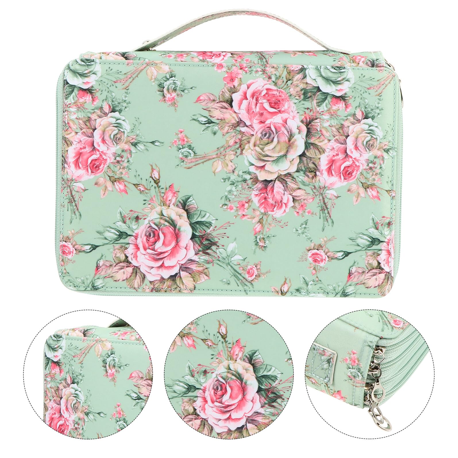 Ipetboom Astuccio Grande Capacità in PU Ecologico con Zip Liscia Organizer per Matite da Disegno e Penne Astuccio Scuola con Scomparti Verde e Rosa