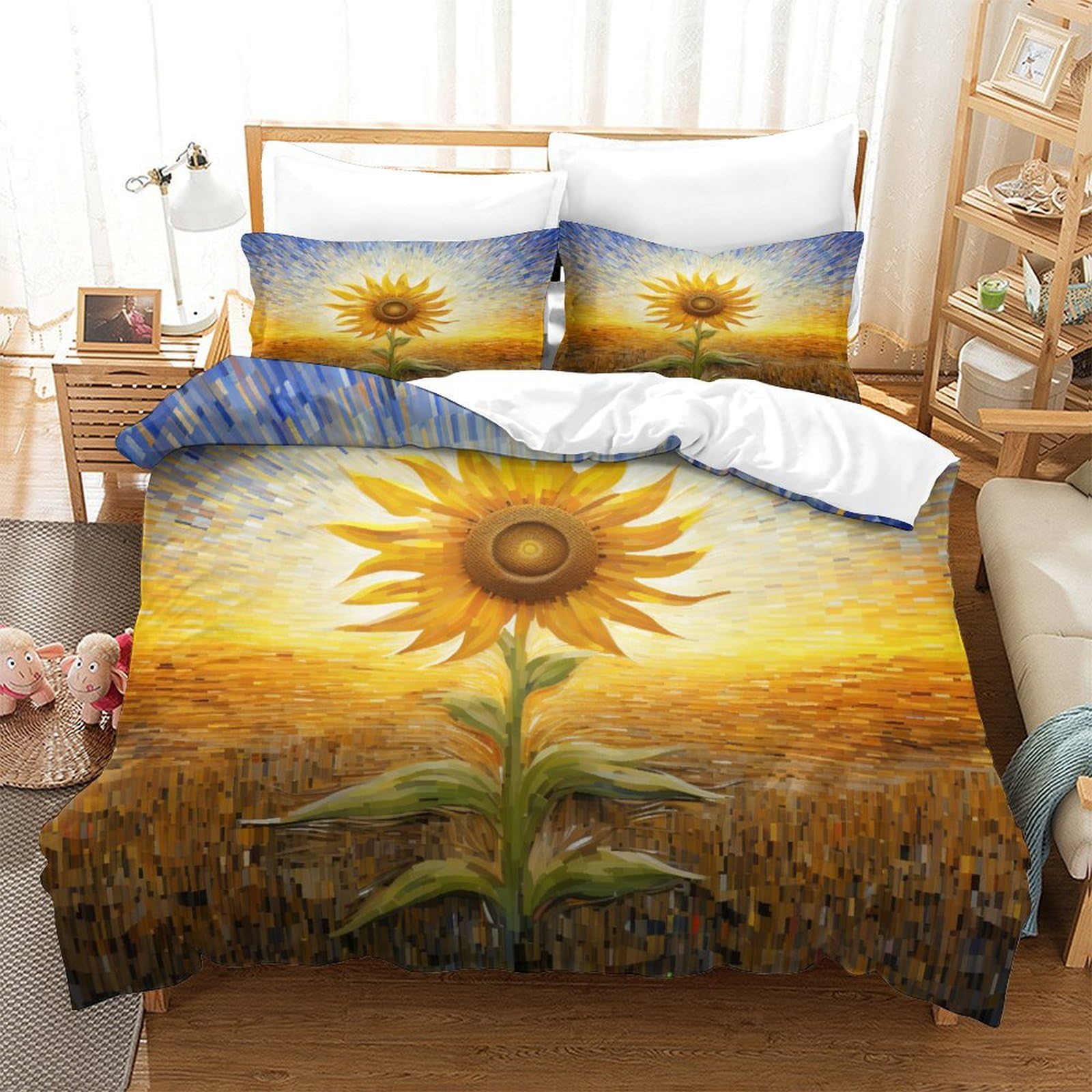 Housse de couette lisse et hypoallergénique au motif de tournesol délicat